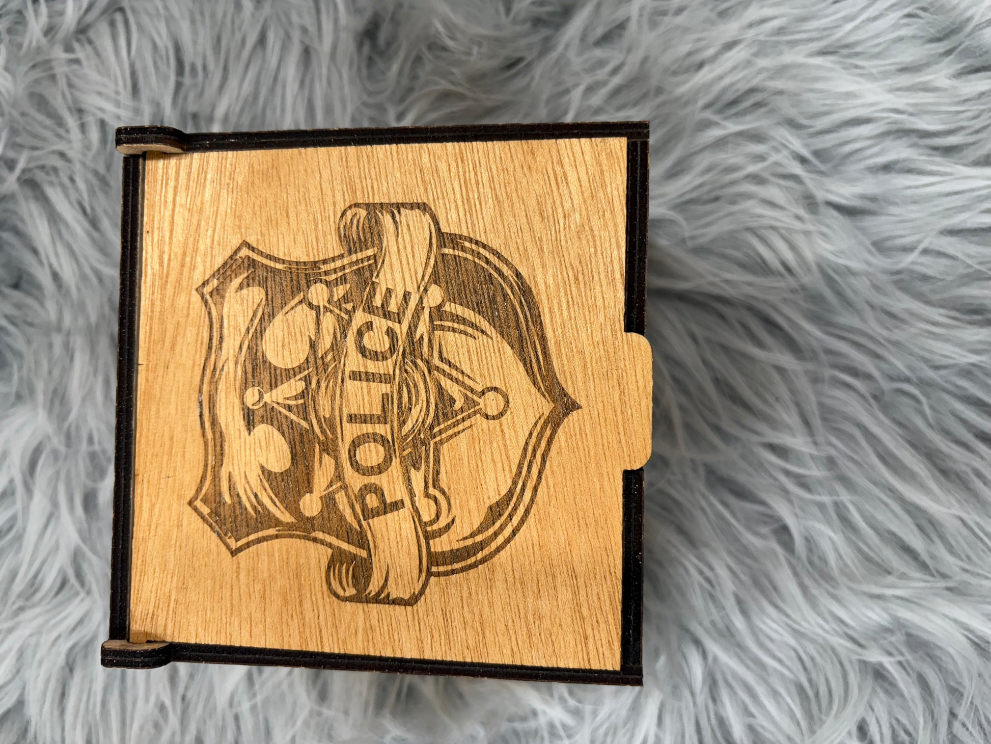 Handmade Police Whiskey Glass Box Set with Laser Engraved Slate Coaster | Thin Blue Line Gift | 5x5x4.5