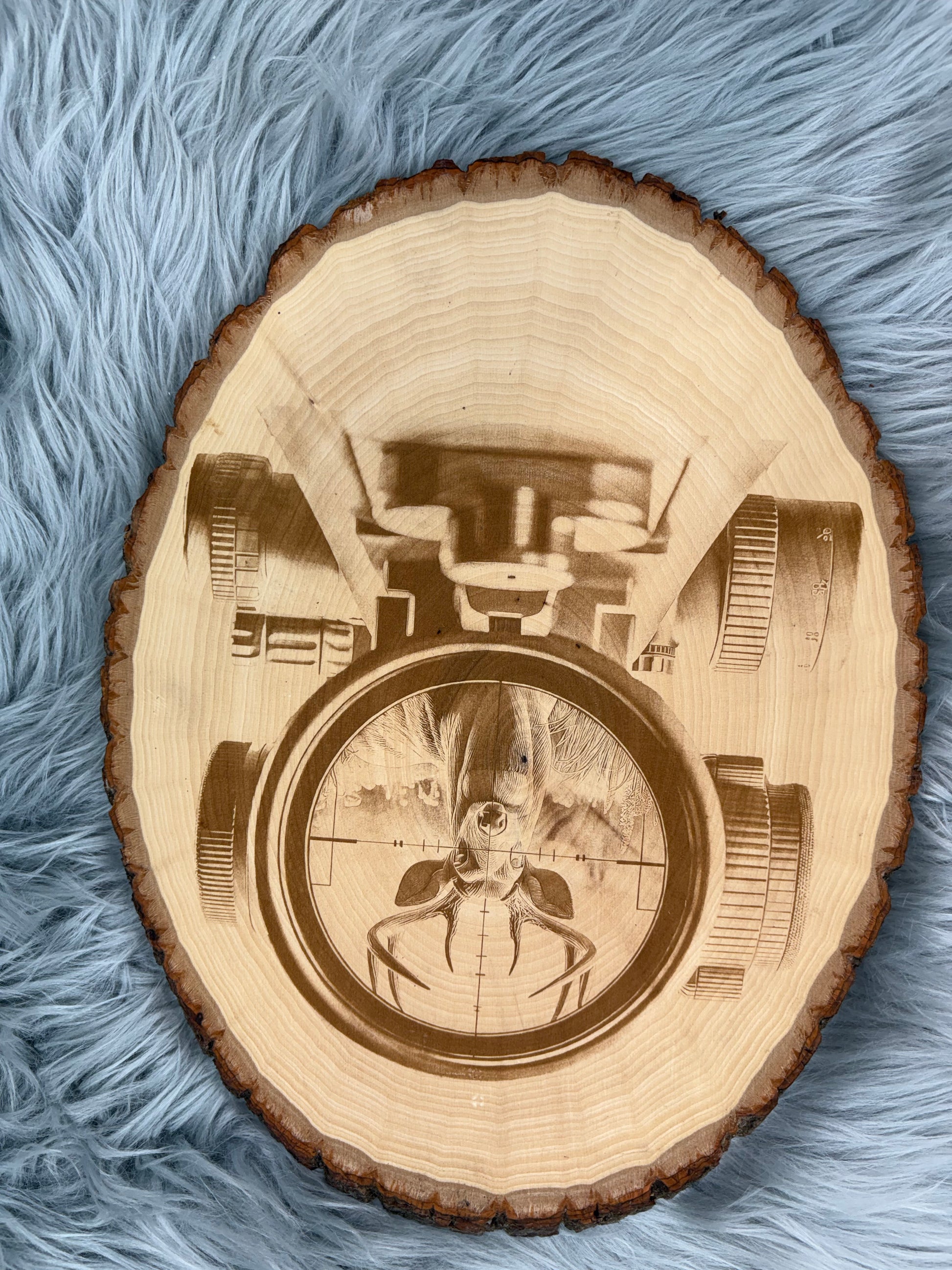Live Edge Laser Engraved Deer in Scope Wall Art | Rustic Hunting Decor | 14" x 10.5"