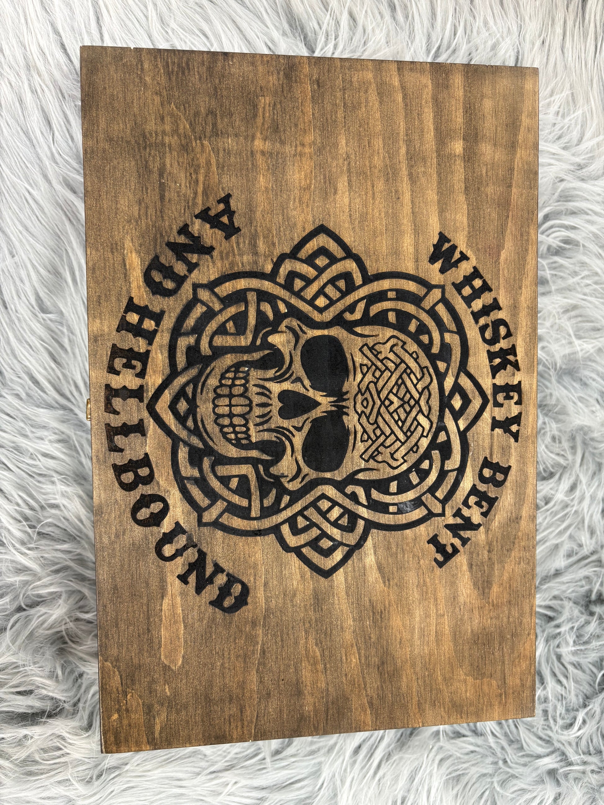 Whiskey Bent Decanter Set | Laser Engraved Wooden Gift Box with 4 Glasses & Decanter – $120