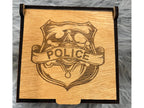 Handmade Police Whiskey Glass Box Set with Laser Engraved Slate Coaster | Thin Blue Line Gift | 5x5x4.5