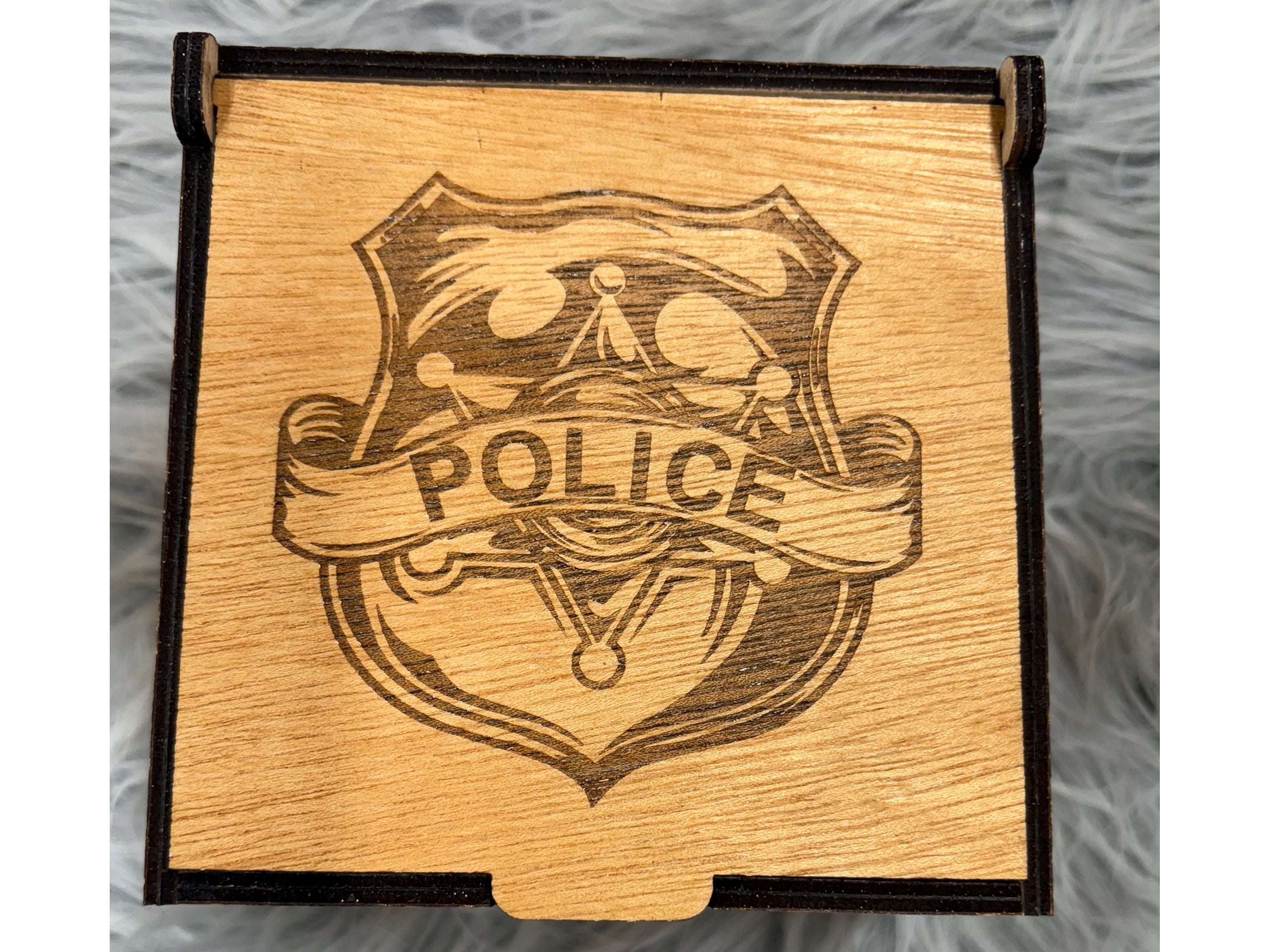 Handmade Police Whiskey Glass Box Set with Laser Engraved Slate Coaster | Thin Blue Line Gift | 5x5x4.5