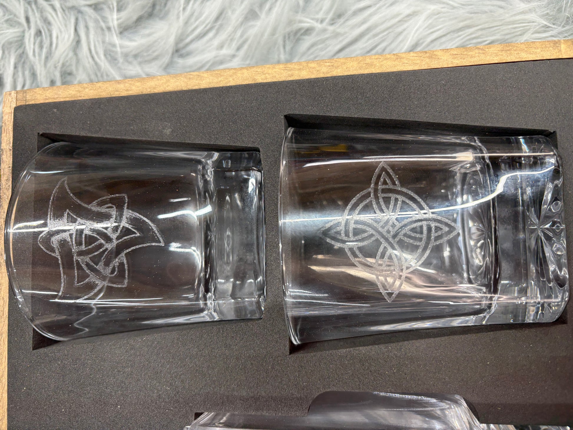 Whiskey Bent Decanter Set | Laser Engraved Wooden Gift Box with 4 Glasses & Decanter – $120