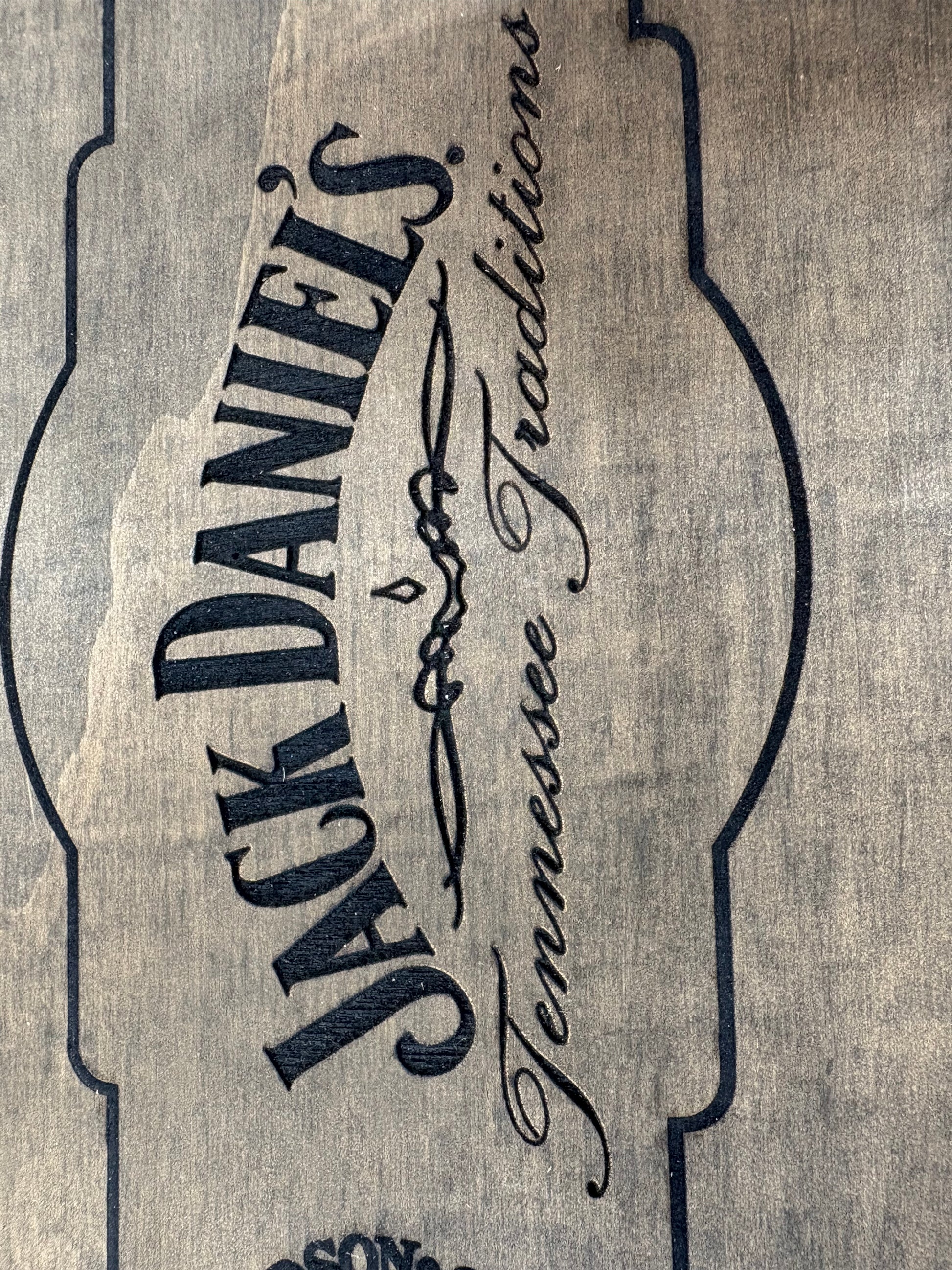 Jack Daniels Inspired Decanter Set | Laser Engraved Wooden Gift Box with 4 Whiskey Glasses & Decanter – $120