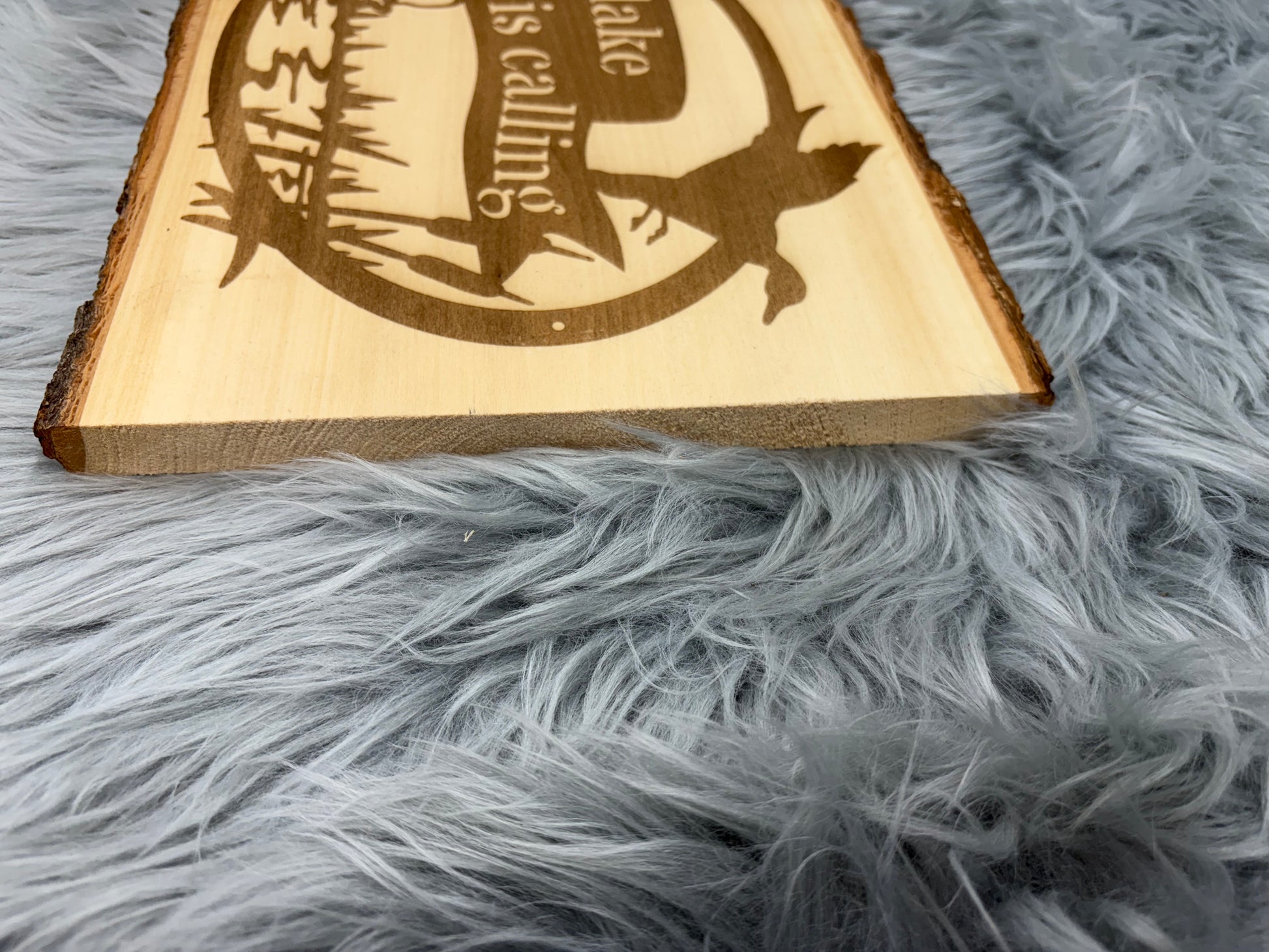 Live Edge “The Lake Is Calling” Laser Engraved Wood Sign | Rustic Lake House Decor | 9.5" x 13" | $35