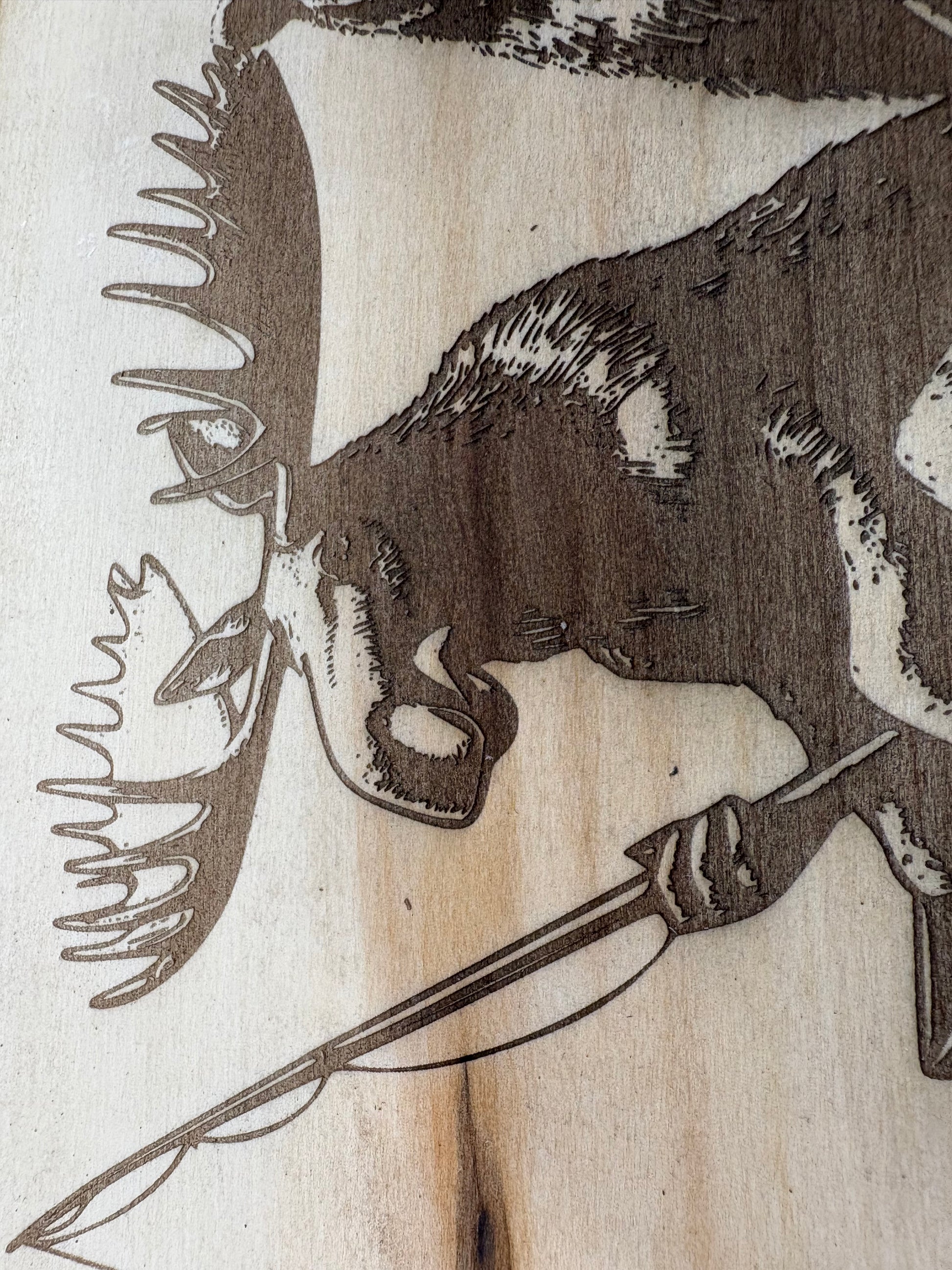Live Edge Bear & Moose Fishing in a Boat | Laser Engraved Cabin Wall Art | 11" x 13" | $35