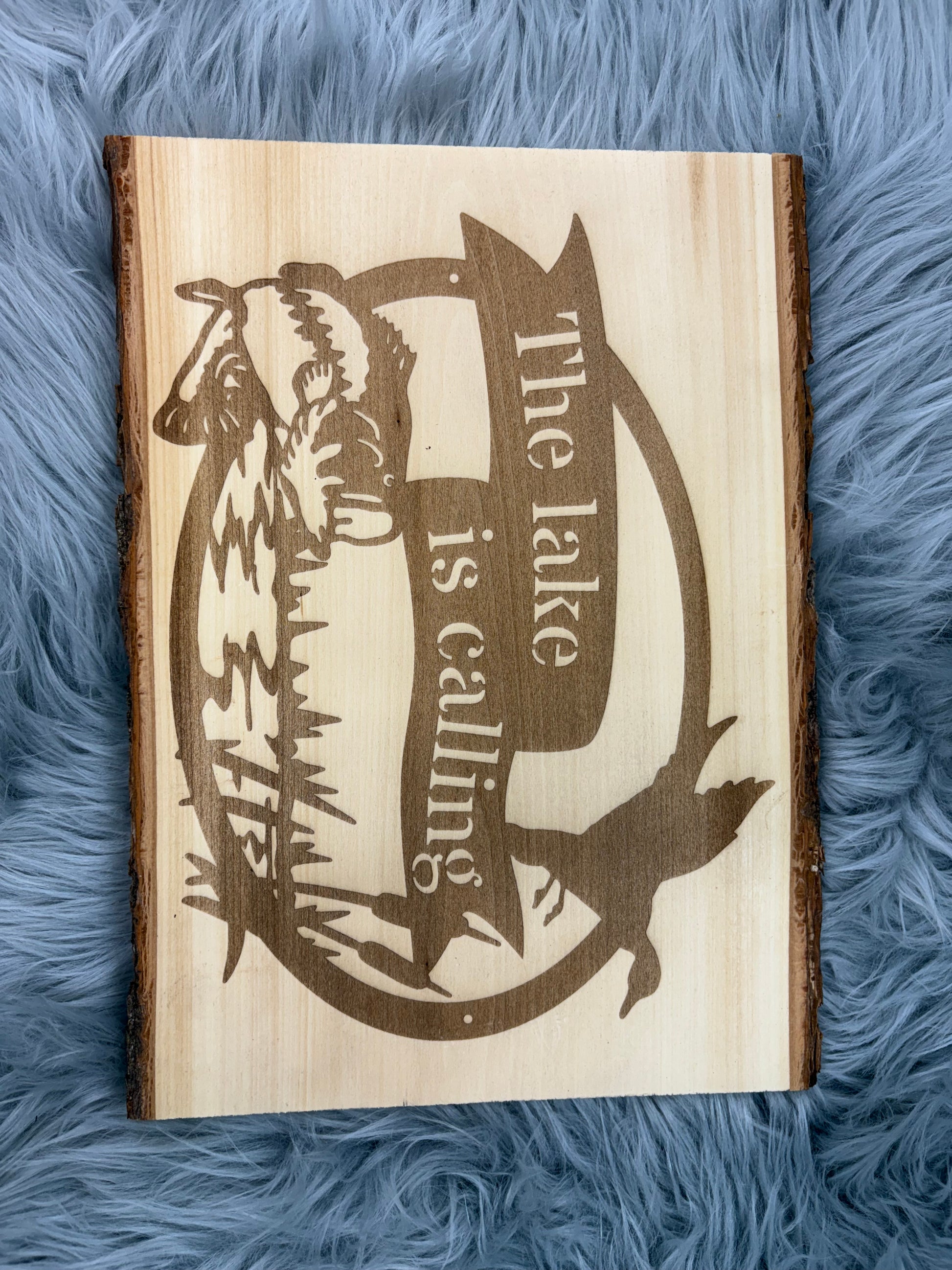 Live Edge “The Lake Is Calling” Laser Engraved Wood Sign | Rustic Lake House Decor | 9.5" x 13" | $35