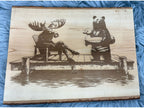 Live Edge Moose & Bear on Dock with Duck Floaty | Laser Engraved Lake Life Wood Sign | 12" x 16" | $35