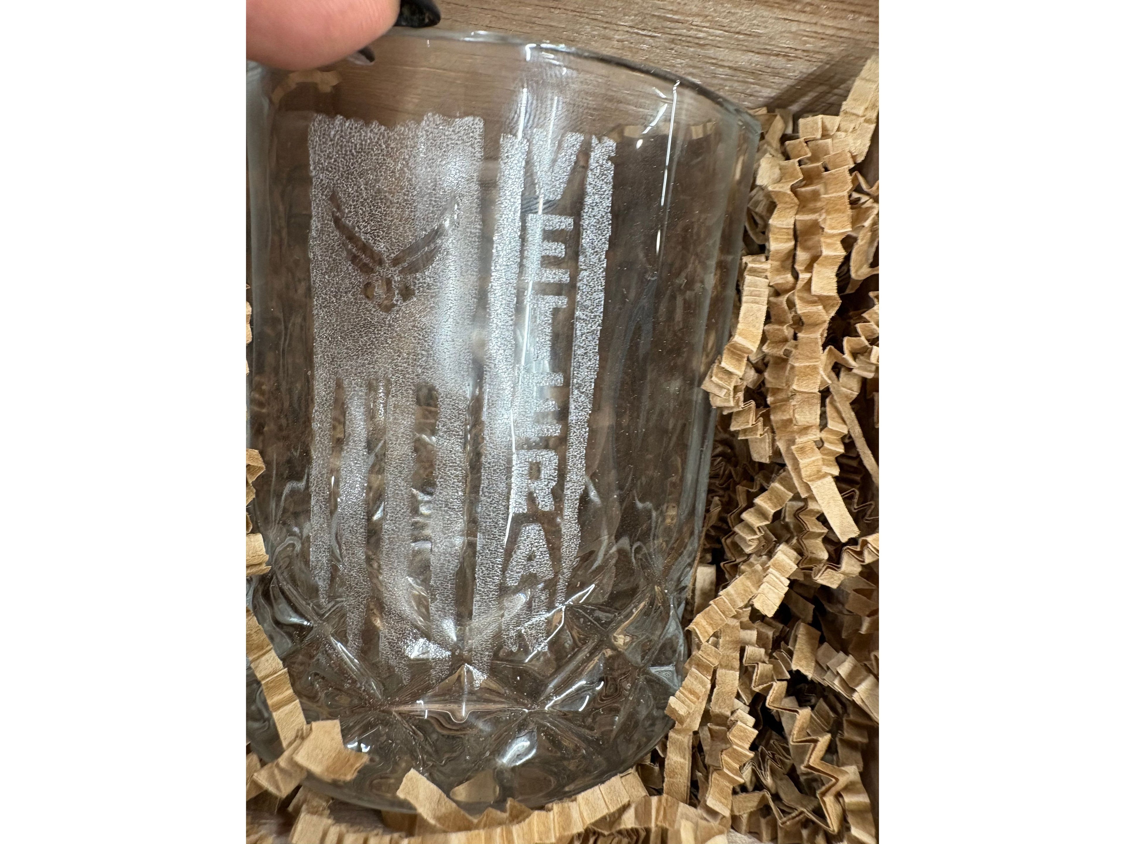 Handmade Air Force Whiskey Glass Box Set with Laser Engraved Slate Coaster | Military Gift | 5x5x4.5 Inches