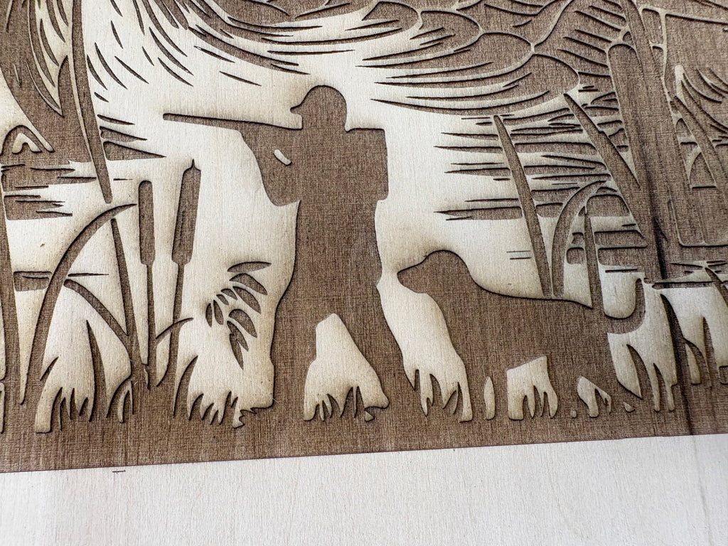 Live Edge Duck Hunting Wall Art | Laser Engraved Rustic Wood Sign | 11" x 12.5" | $35