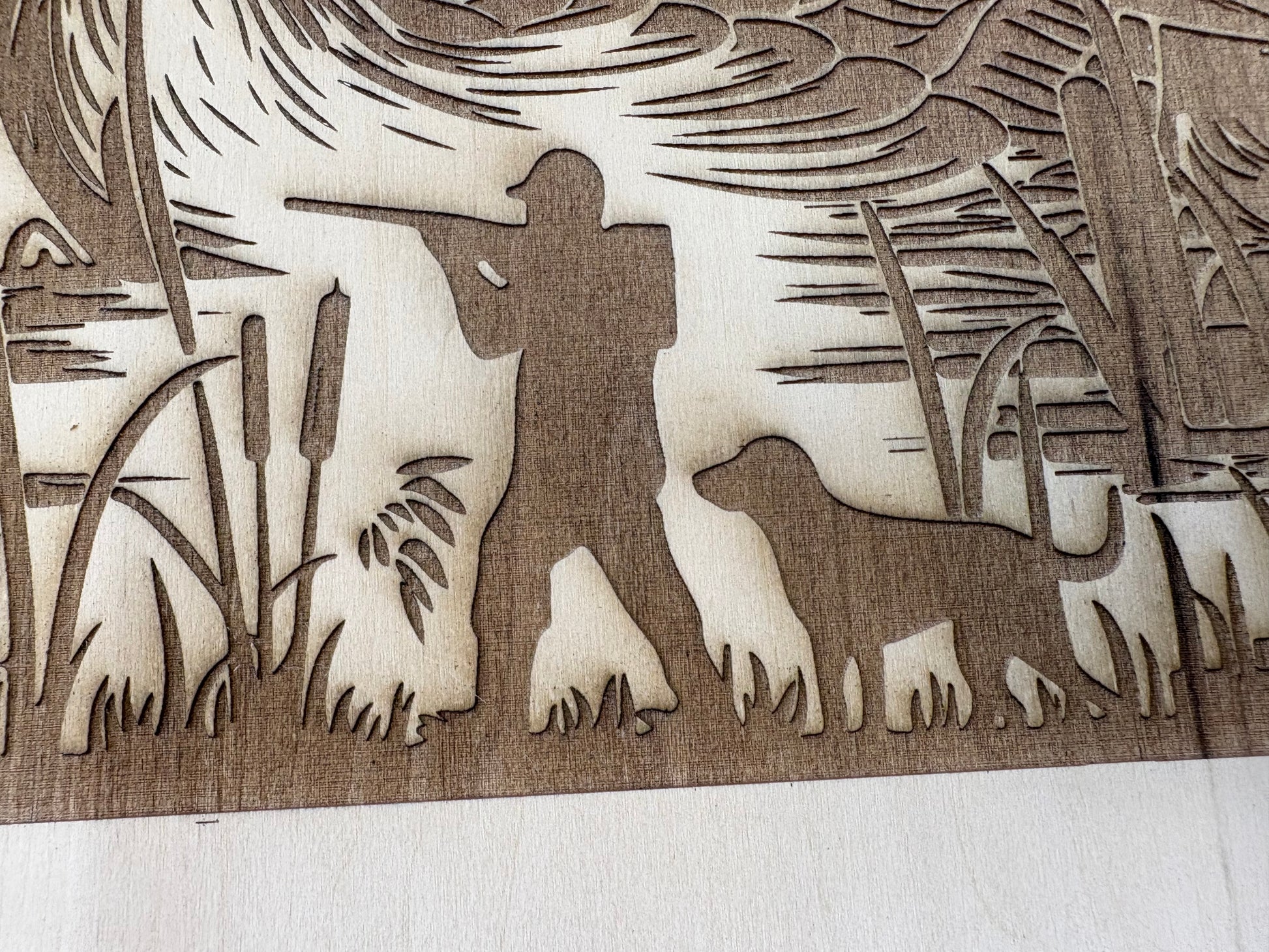 Live Edge Duck Hunting Wall Art | Laser Engraved Rustic Wood Sign | 11" x 12.5" | $35
