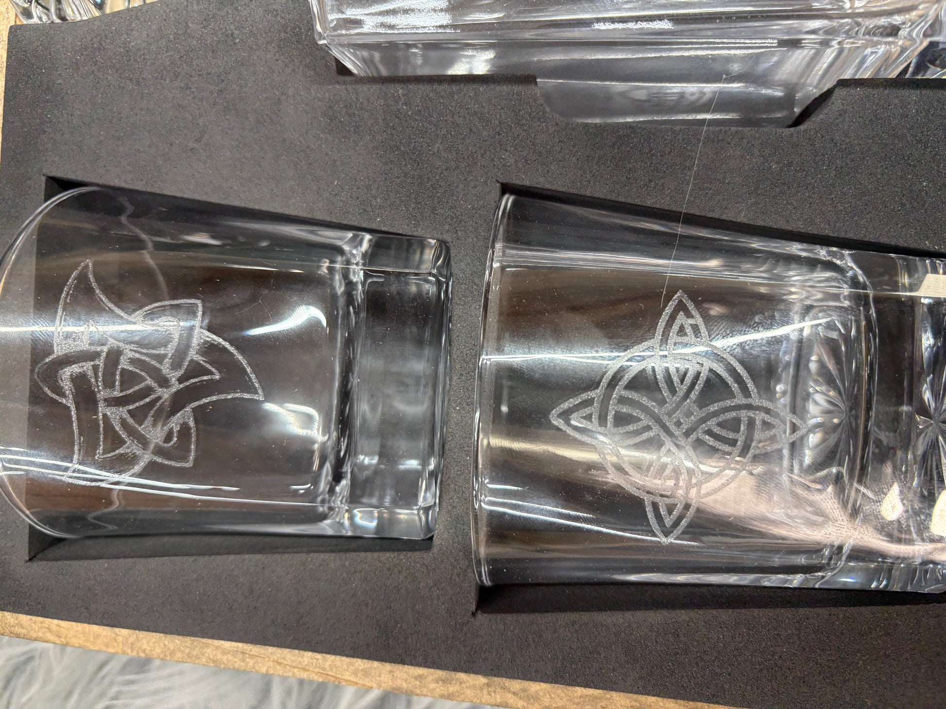 Whiskey Bent Decanter Set | Laser Engraved Wooden Gift Box with 4 Glasses & Decanter – $120