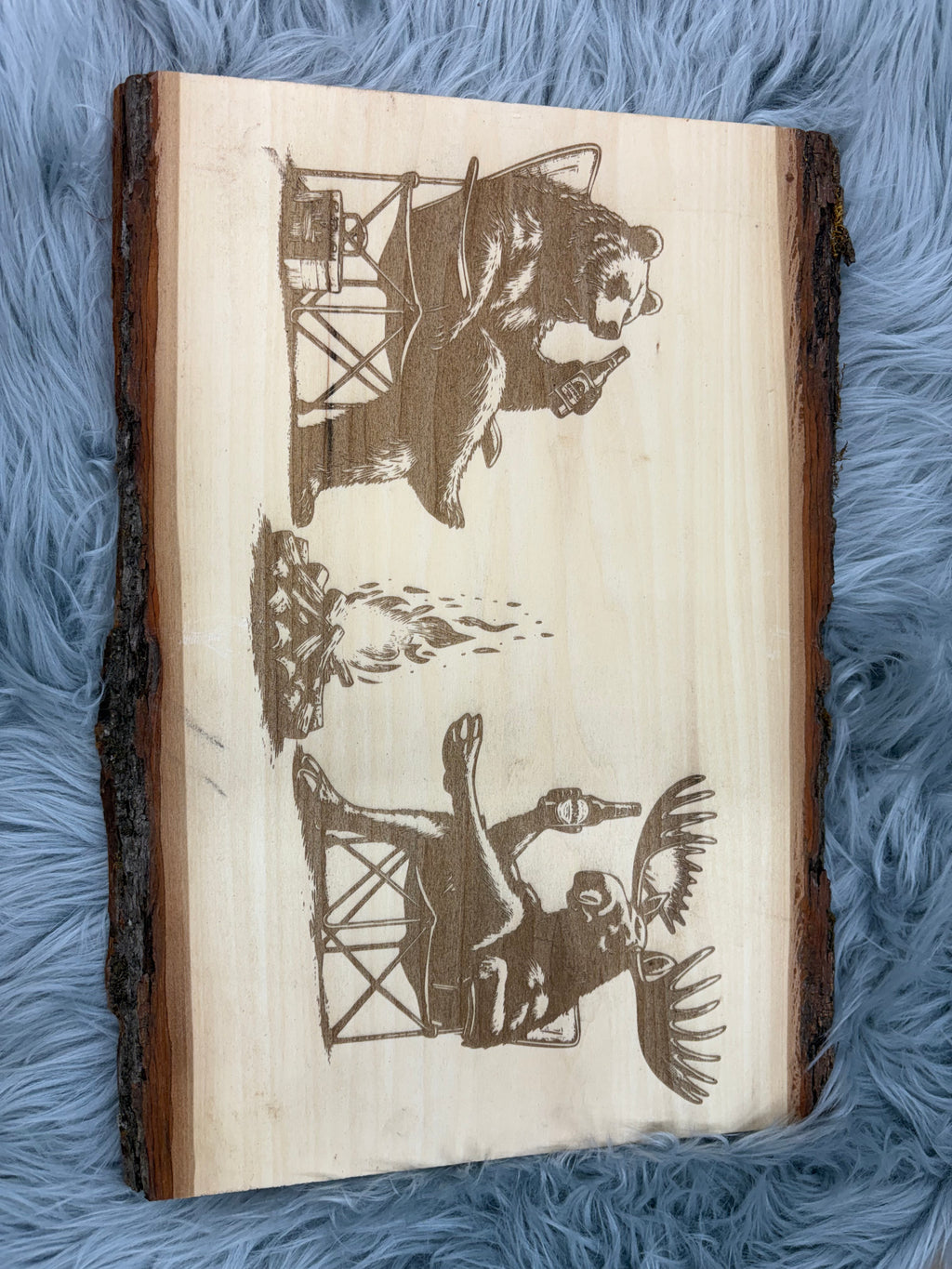 Live Edge Bear & Moose Drinking Laser Engraved Wood Sign | Rustic Cabin Bar Decor | 11" x 16" | $35