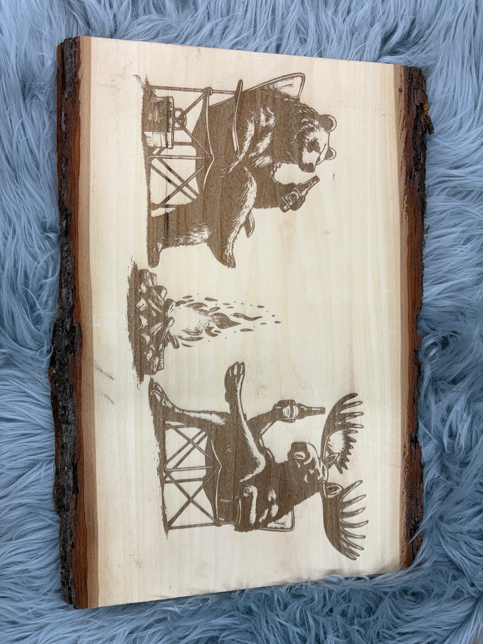 Live Edge Bear & Moose Drinking Laser Engraved Wood Sign | Rustic Cabin Bar Decor | 11" x 16" | $35