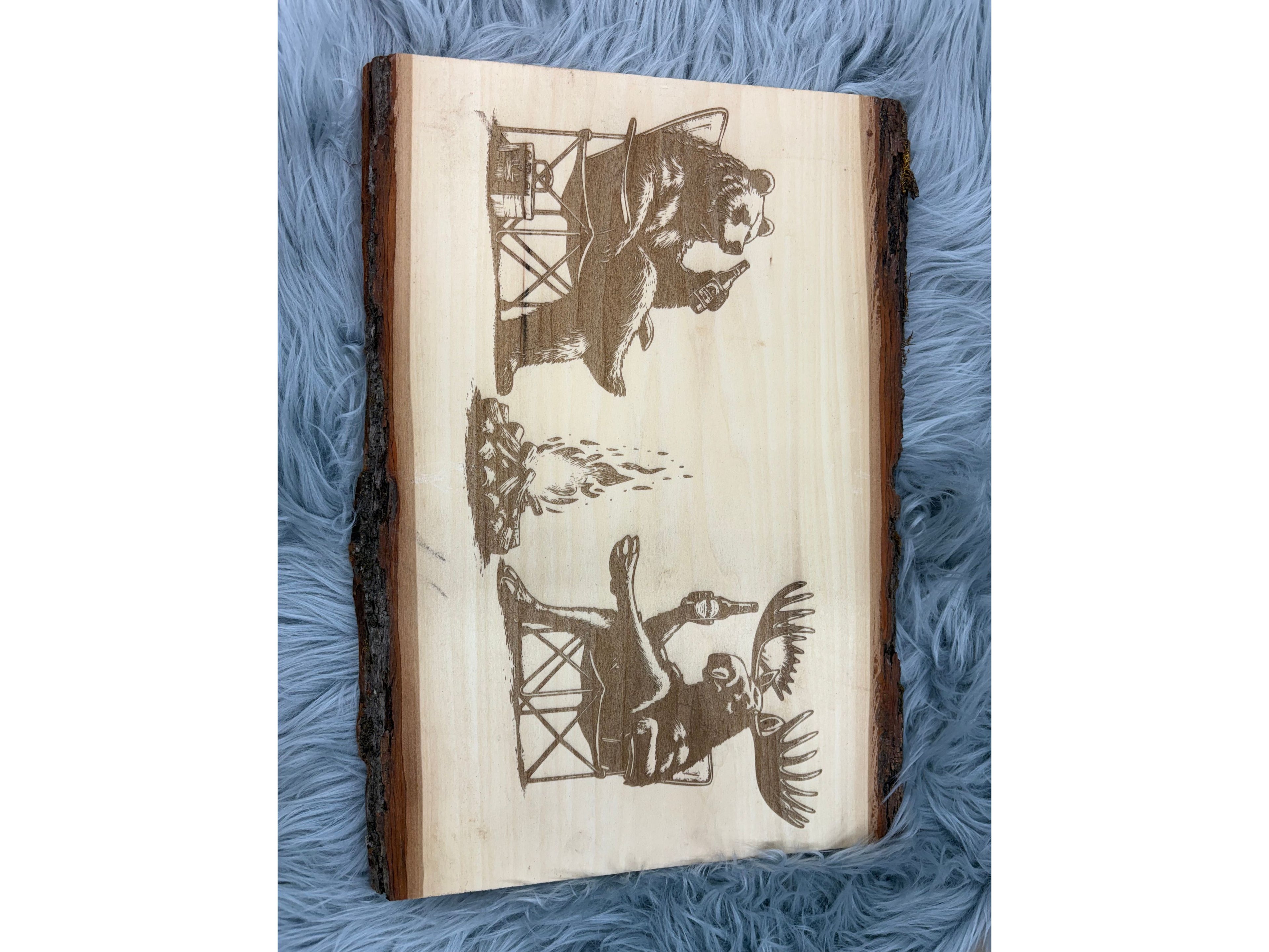 Live Edge Bear & Moose Drinking Laser Engraved Wood Sign | Rustic Cabin Bar Decor | 11" x 16" | $35