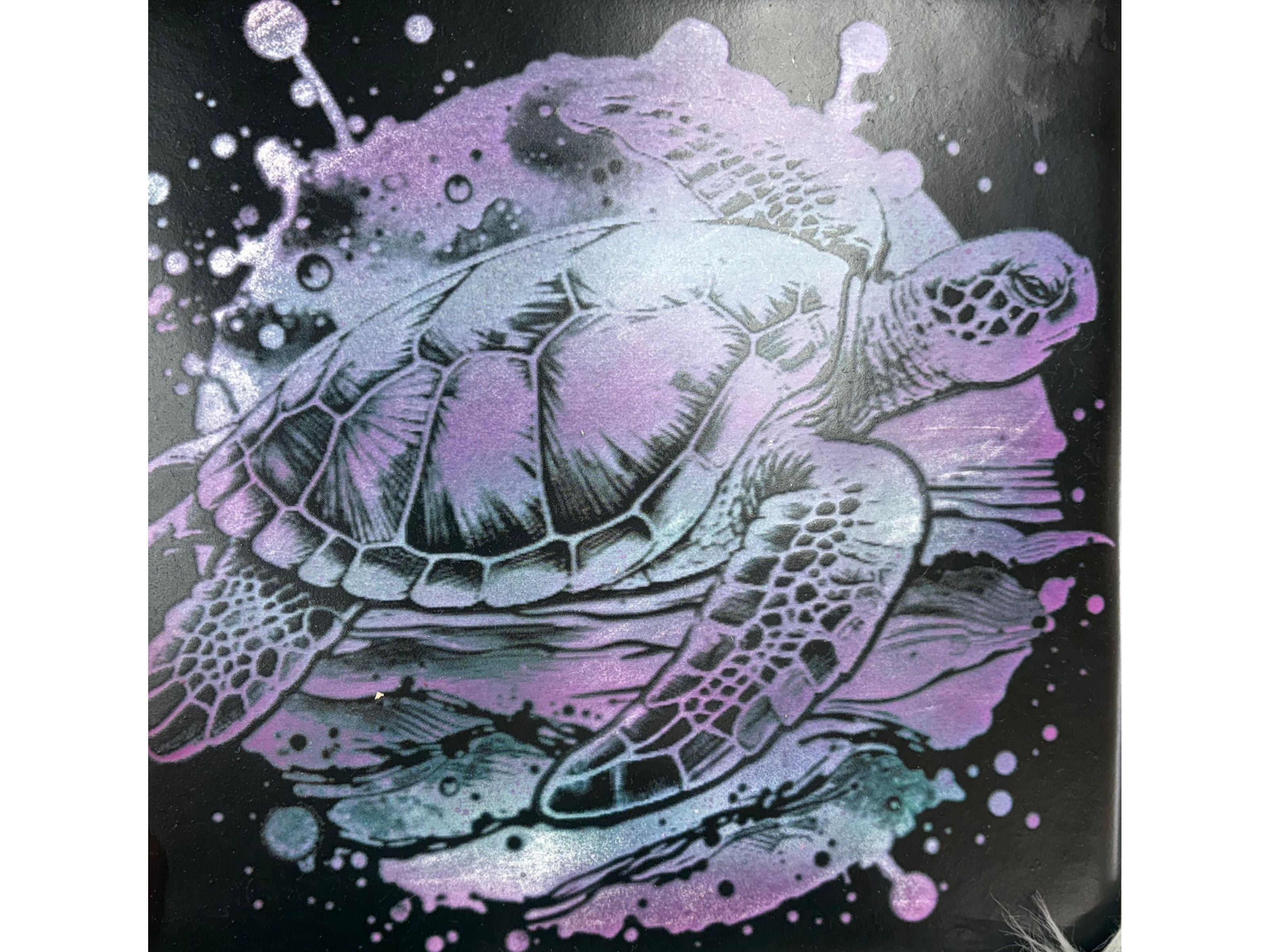 Laser Engraved Sea Turtle on 10x10 Spray Painted Tile | Purple, Blue &amp; Black Ocean-Inspired Art | Beach Decor