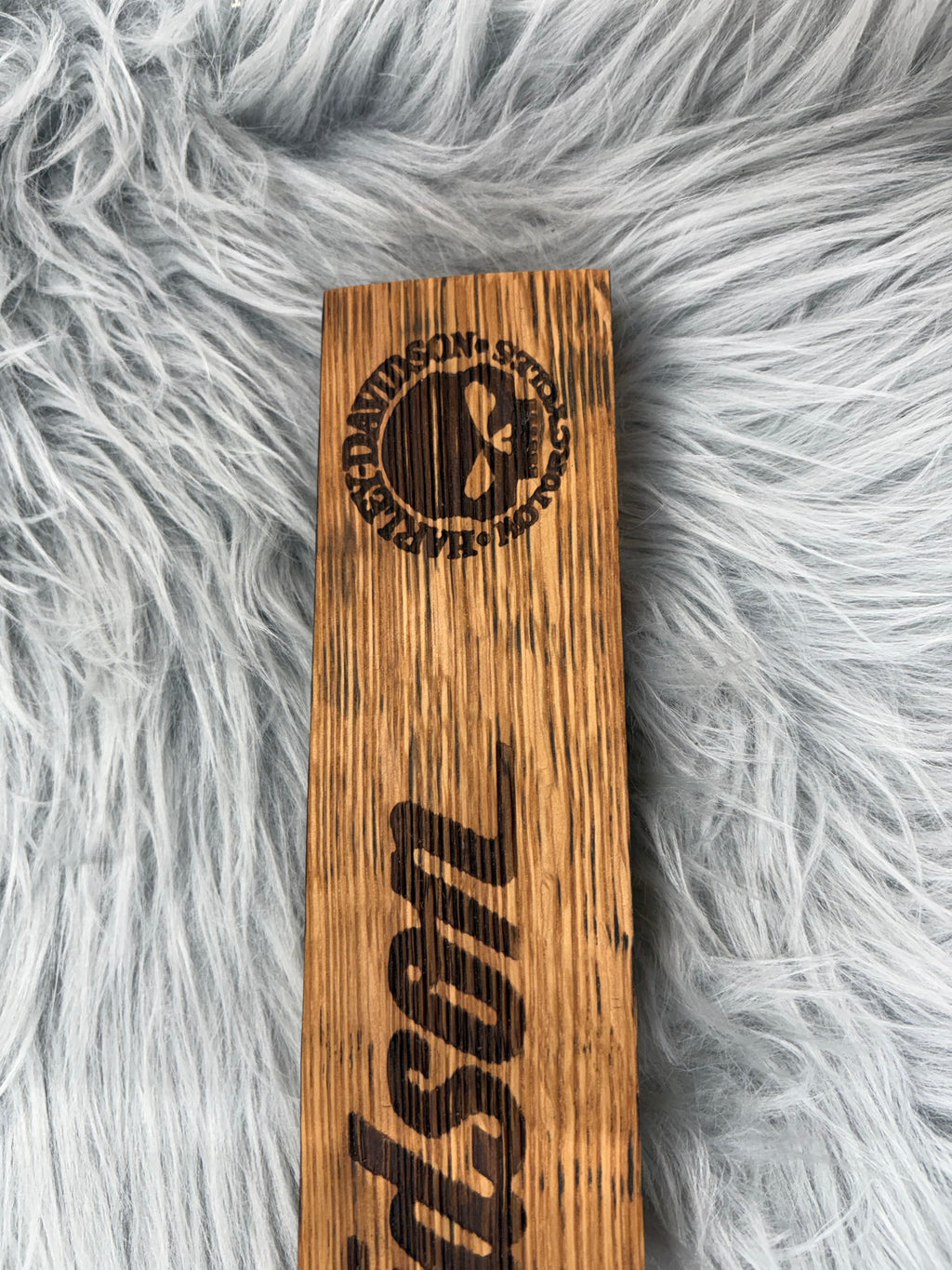 Harley Davidson Whiskey Barrel Stave Wall Art | Laser Engraved with Punisher Skulls | 19” x 2.5” | $50