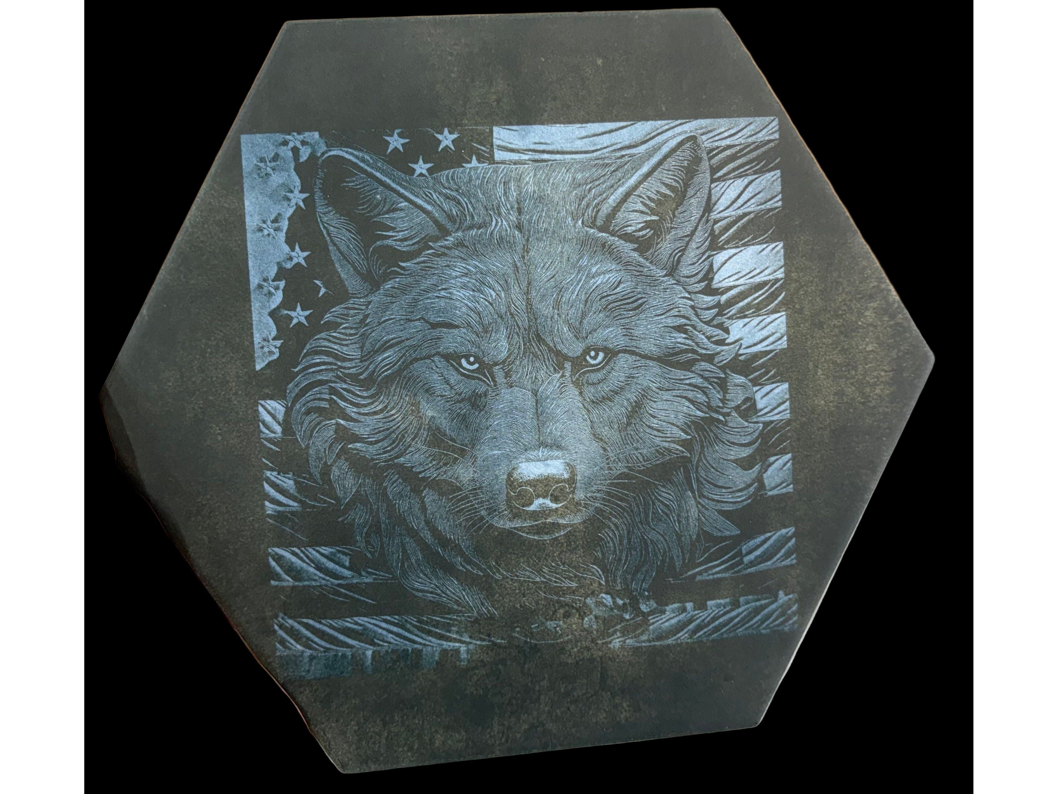 Wolf Stare Flag Octagon Tile | Laser Engraved 8"x7" Sign – $8