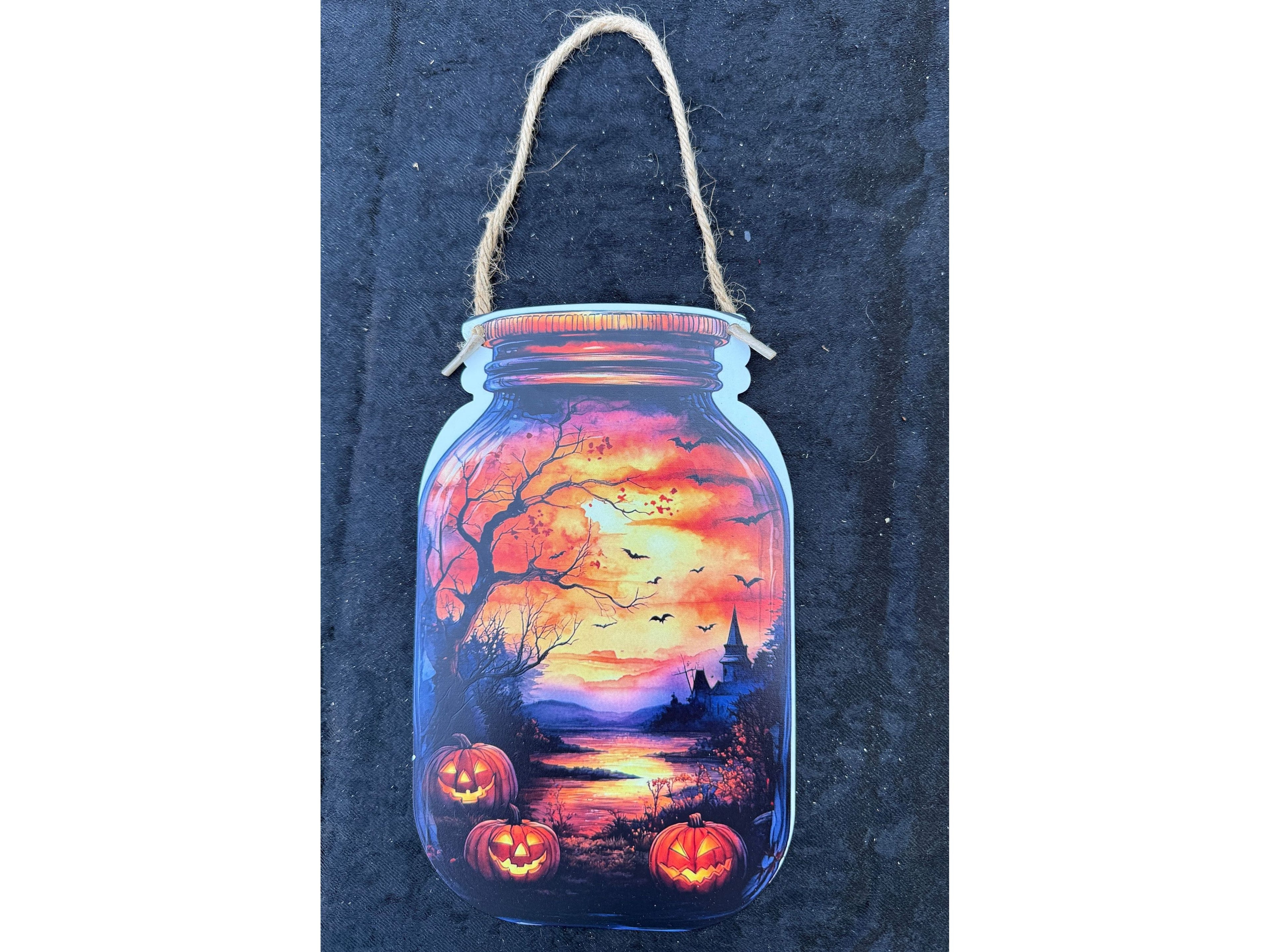 Halloween Tin Hanging Jar Sign
