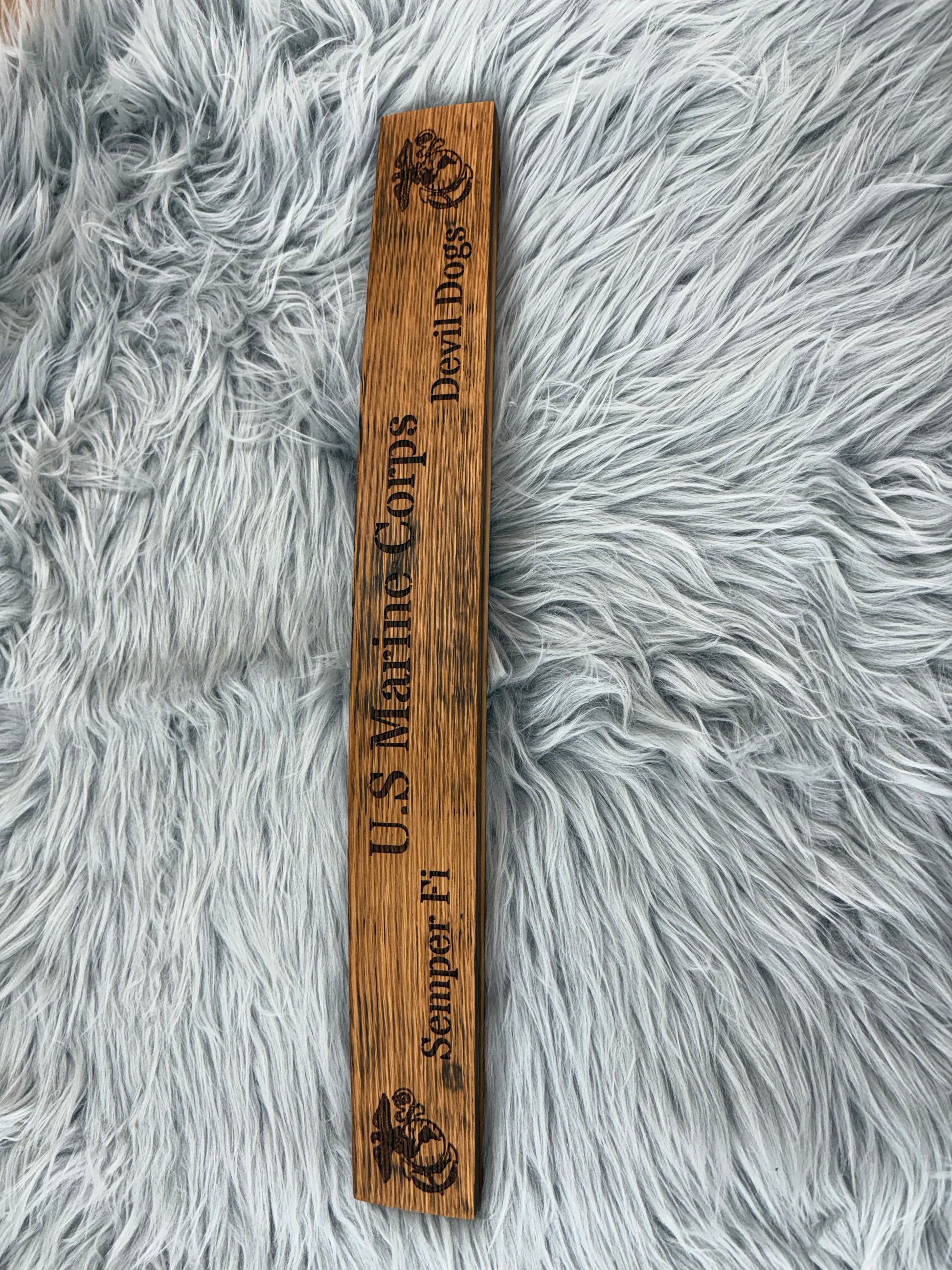 Whiskey Barrel Stave Wall Art – US Marine Corps “Devil Dogs” & “Semper Fi” Sign | Laser Engraved Patriotic Military Decor
