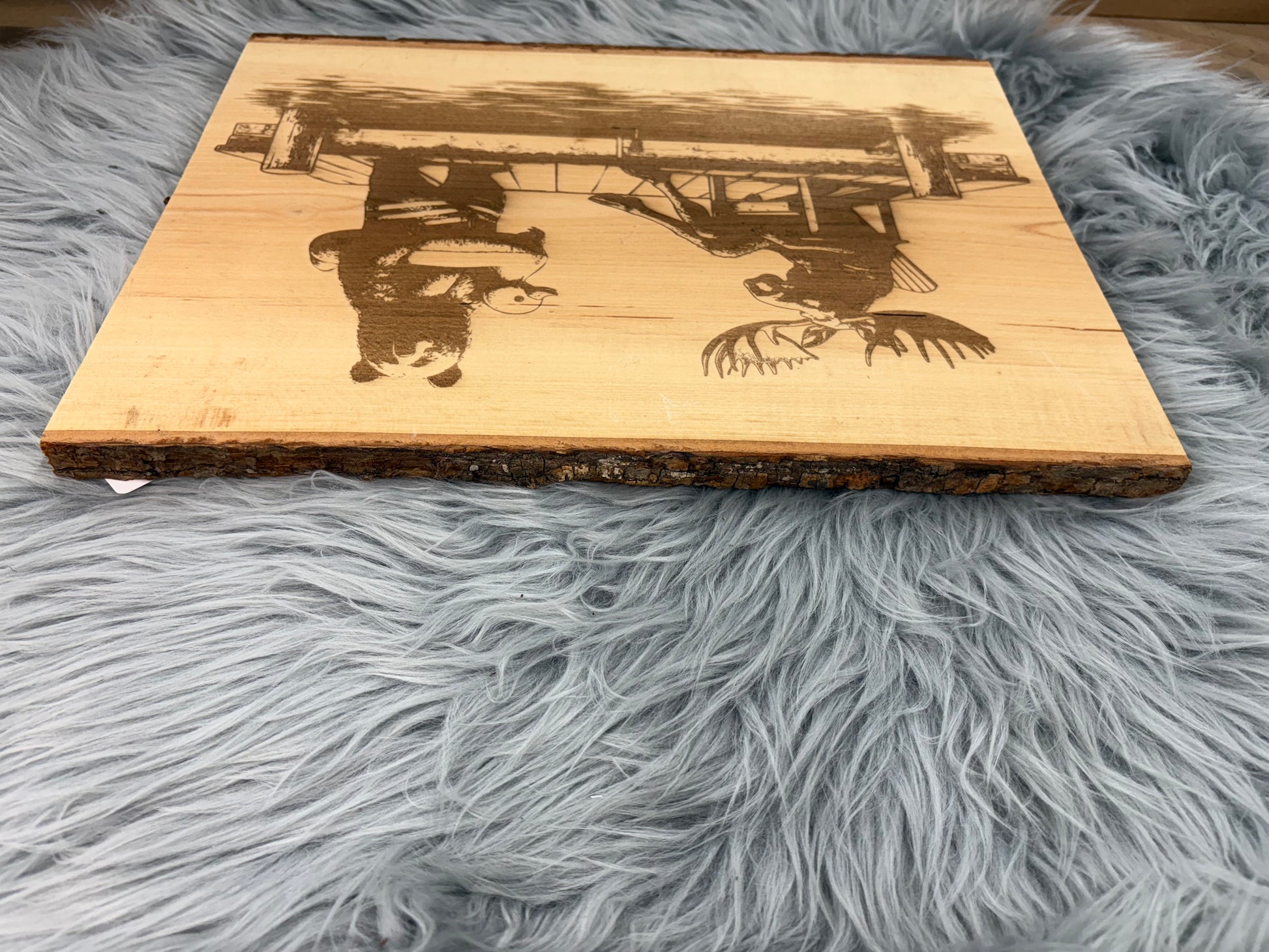 Live Edge Moose & Bear on Dock with Duck Floaty | Laser Engraved Lake Life Wood Sign | 12" x 16" | $35