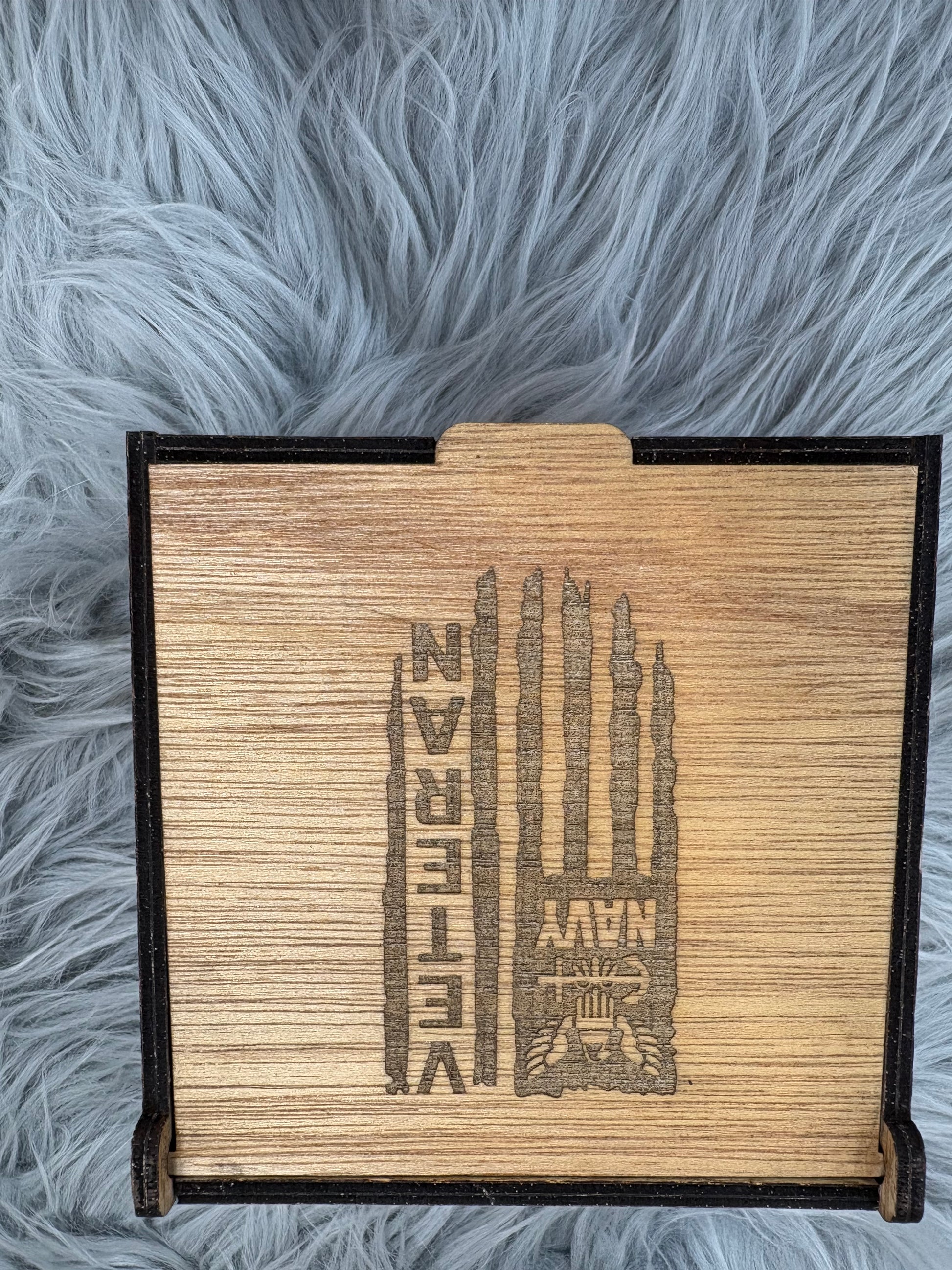 Handmade U.S. Navy Whiskey Glass Box Set with Laser Engraved Slate Coaster | Military Gift | 5x5x4.5 Inches