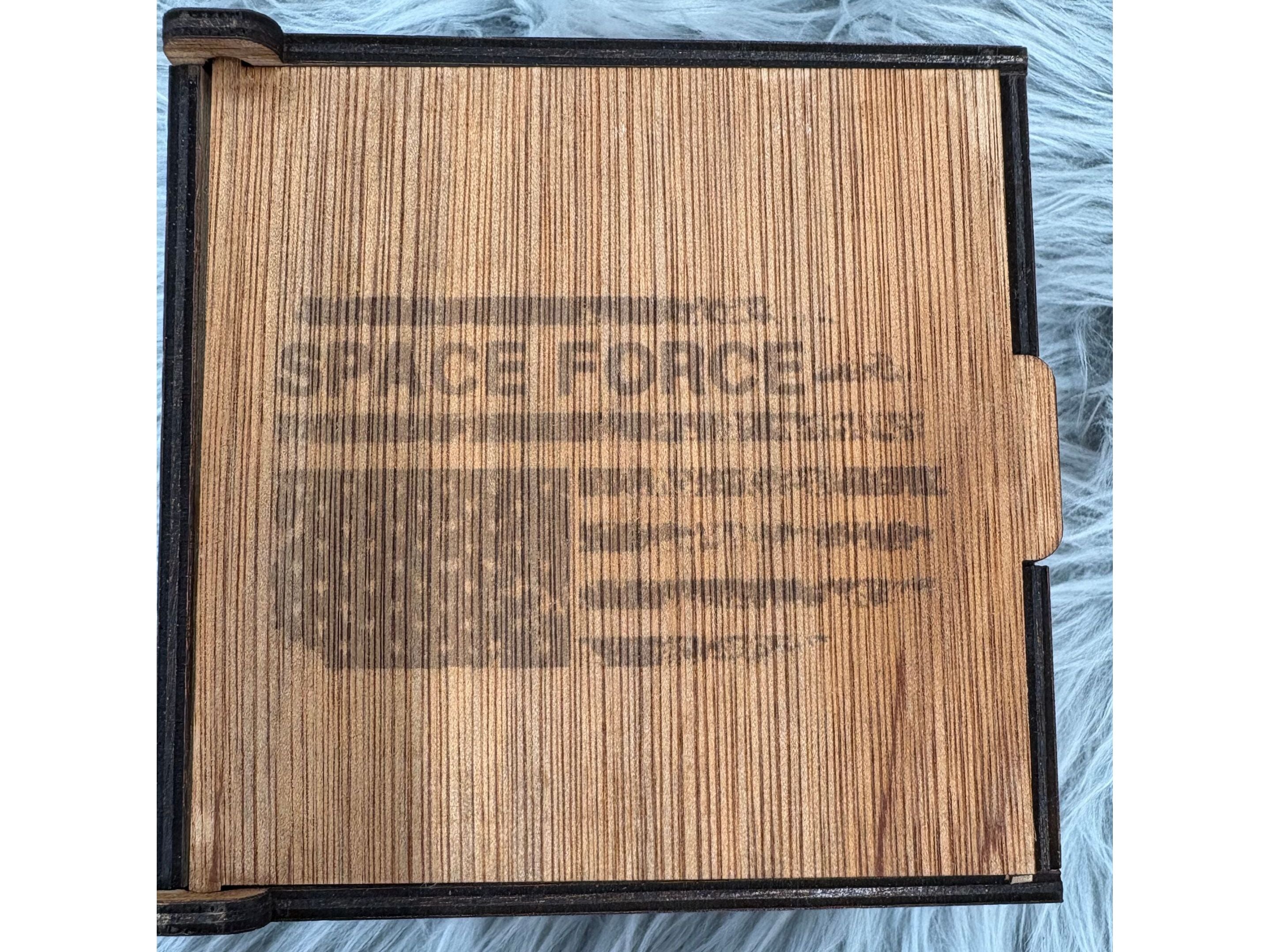 Handmade Space Force Whiskey Glass Box Set with Laser Engraved Slate Coaster | Military Gift | 5x5x4.5 Inches