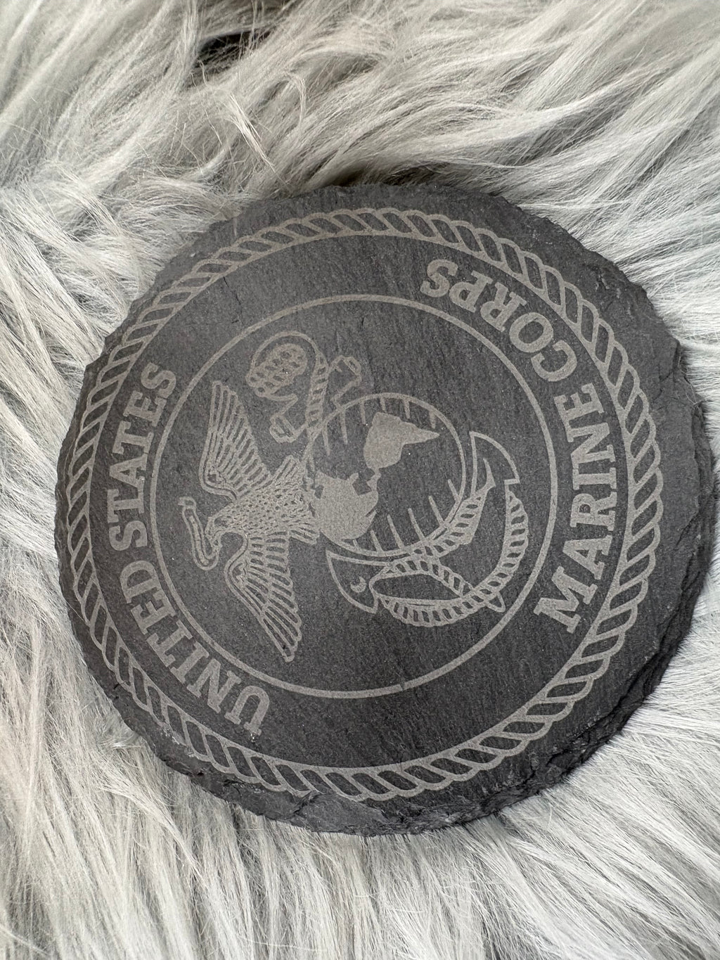 Handmade USMC Whiskey Glass Box Set with Laser Engraved Slate Coaster | Marine Corps Gift | 5x5x4.5 Inches