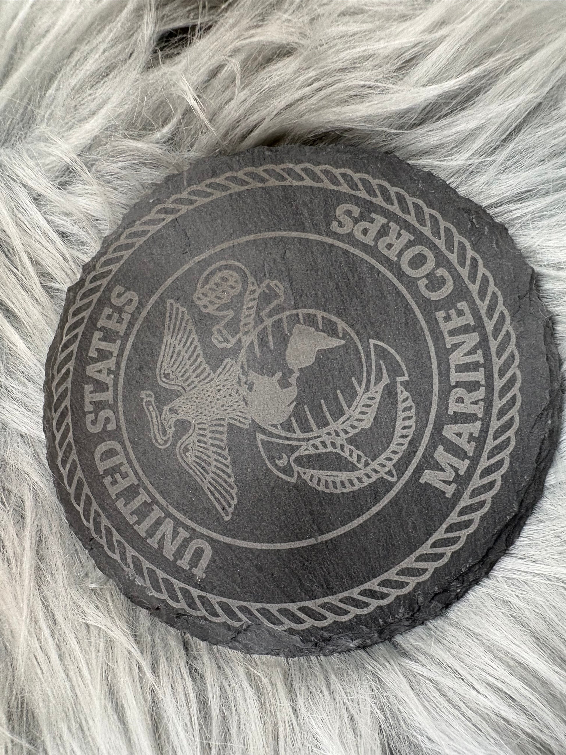 Handmade USMC Whiskey Glass Box Set with Laser Engraved Slate Coaster | Marine Corps Gift | 5x5x4.5 Inches