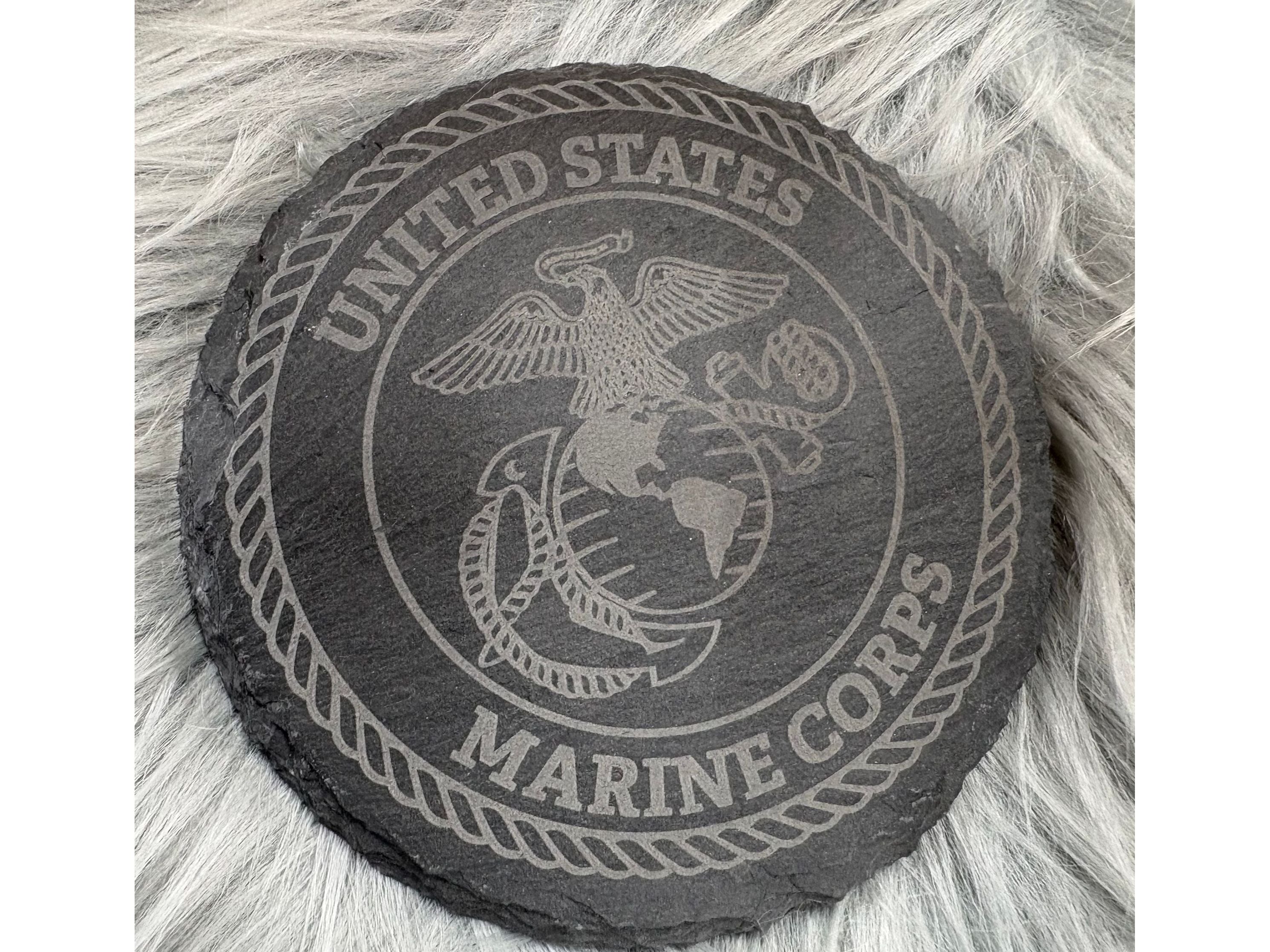 Handmade USMC Whiskey Glass Box Set with Laser Engraved Slate Coaster | Marine Corps Gift | 5x5x4.5 Inches