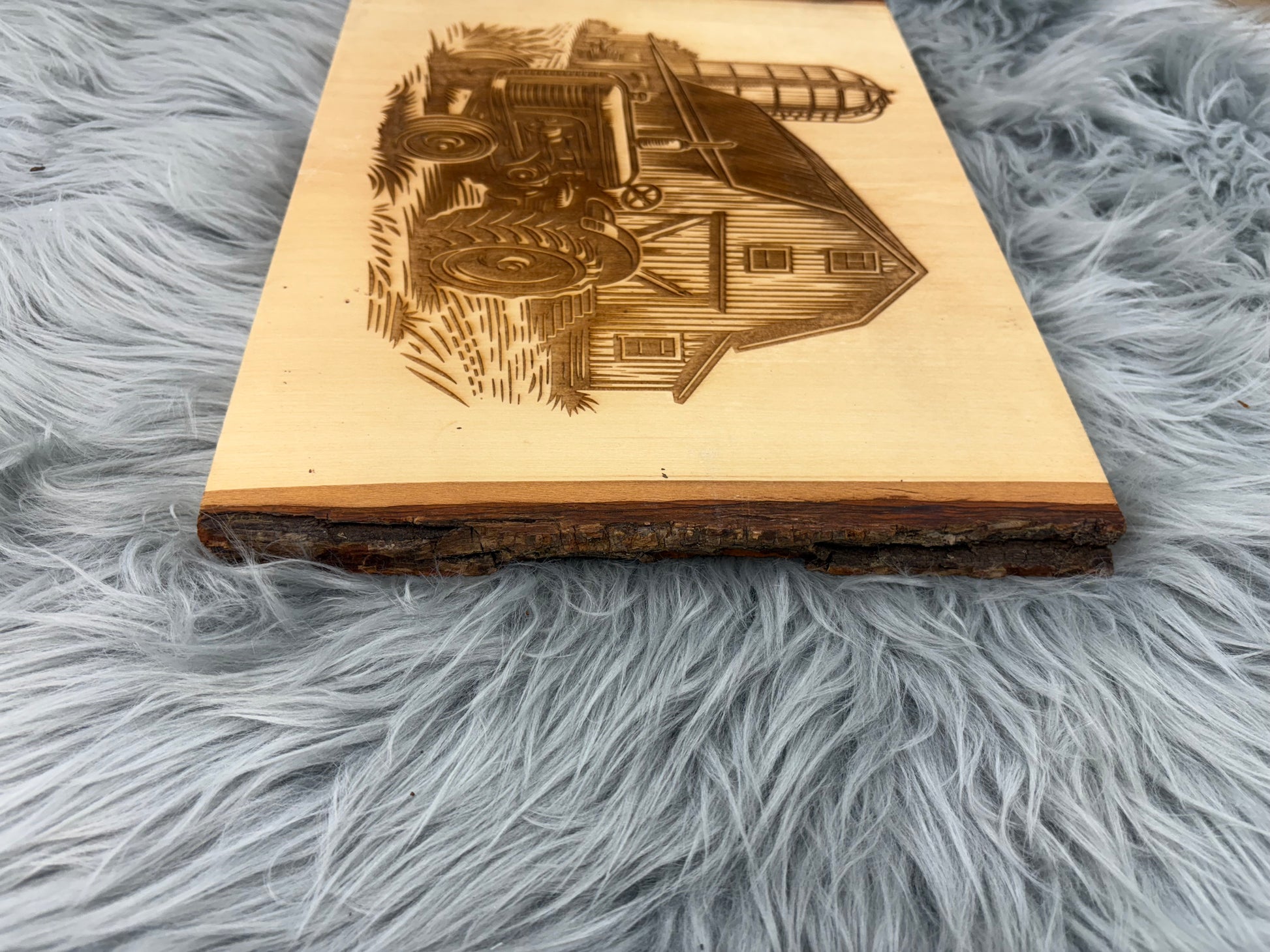 Live Edge Barn & Tractor Scene | Laser Engraved Farmhouse Wall Art | 10" x 13.5" | $25