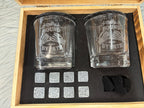 Ride Together, Last Forever | Skull King & Queen Whiskey Gift Set – 2 Glasses, Coasters, Whiskey Stones & Velvet Bag