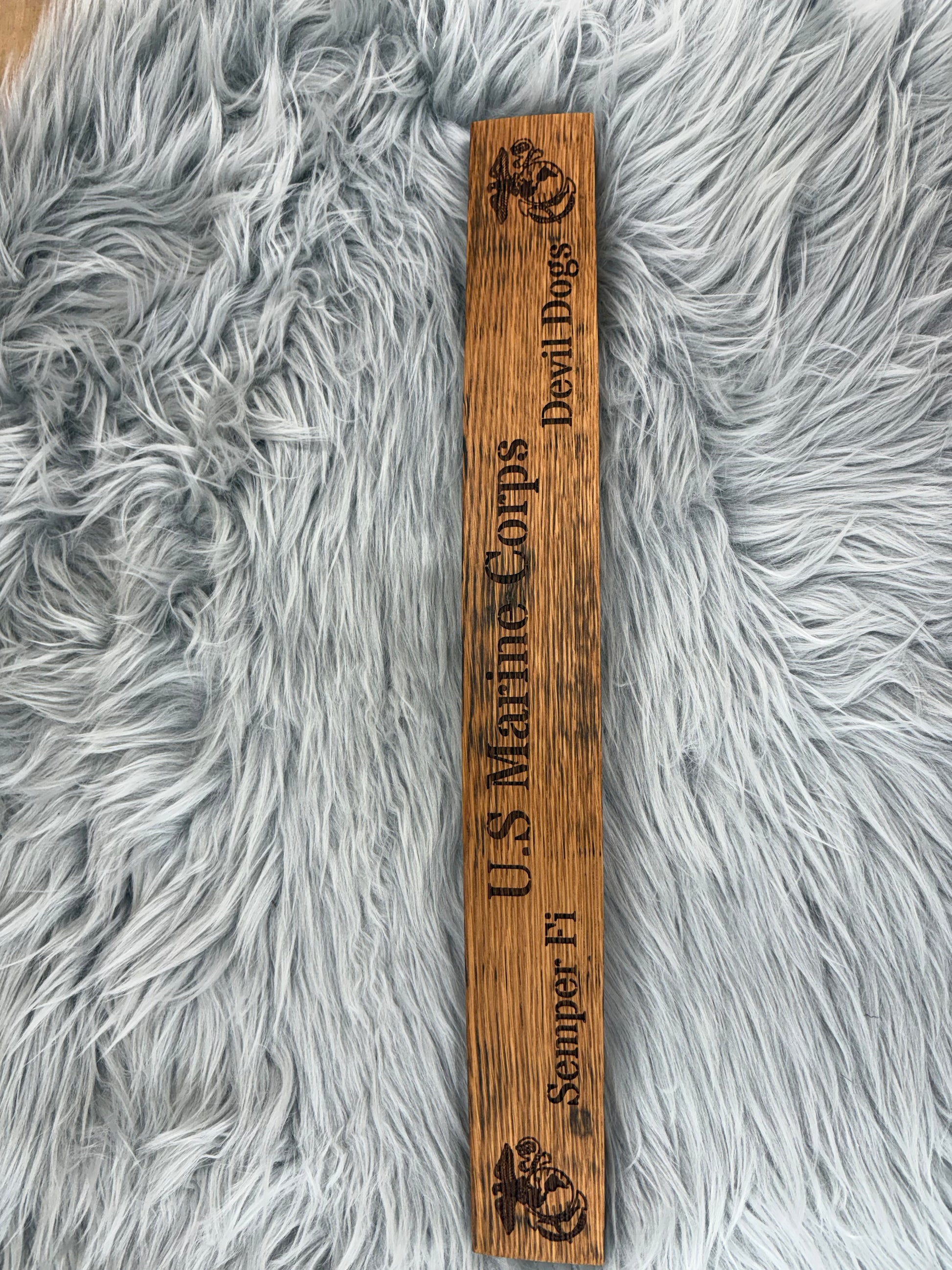 Whiskey Barrel Stave Wall Art – US Marine Corps “Devil Dogs” & “Semper Fi” Sign | Laser Engraved Patriotic Military Decor