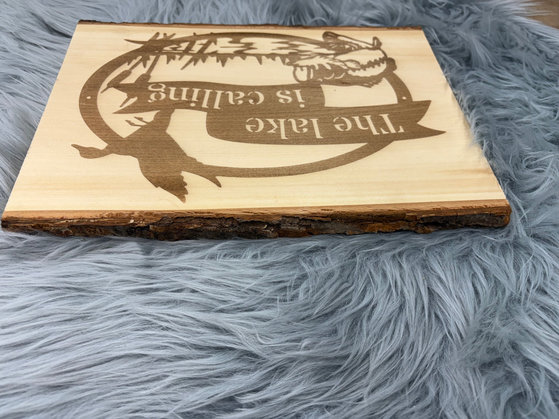 Live Edge “The Lake Is Calling” Laser Engraved Wood Sign | Rustic Lake House Decor | 9.5" x 13" | $35