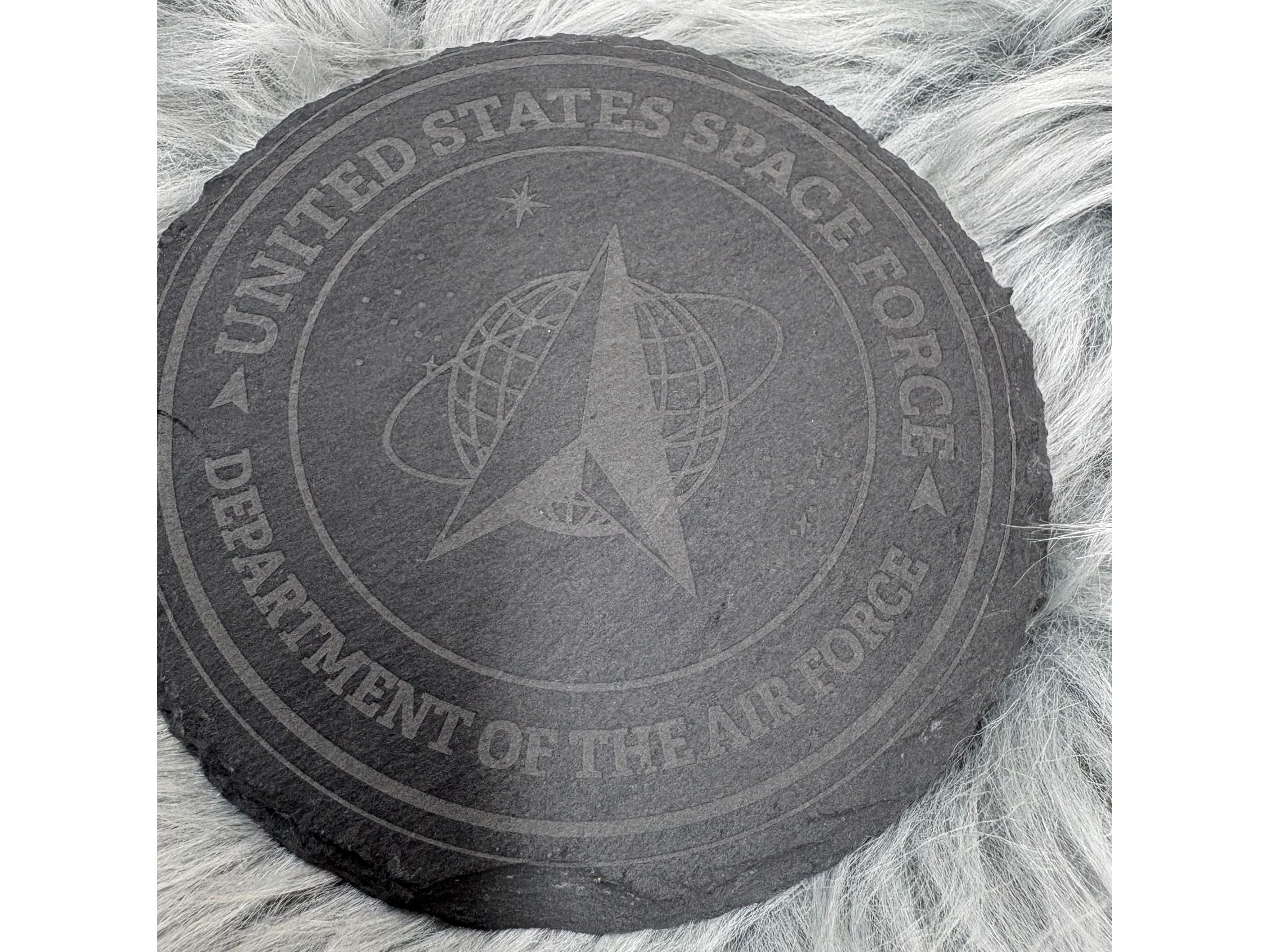 Handmade Space Force Whiskey Glass Box Set with Laser Engraved Slate Coaster | Military Gift | 5x5x4.5 Inches
