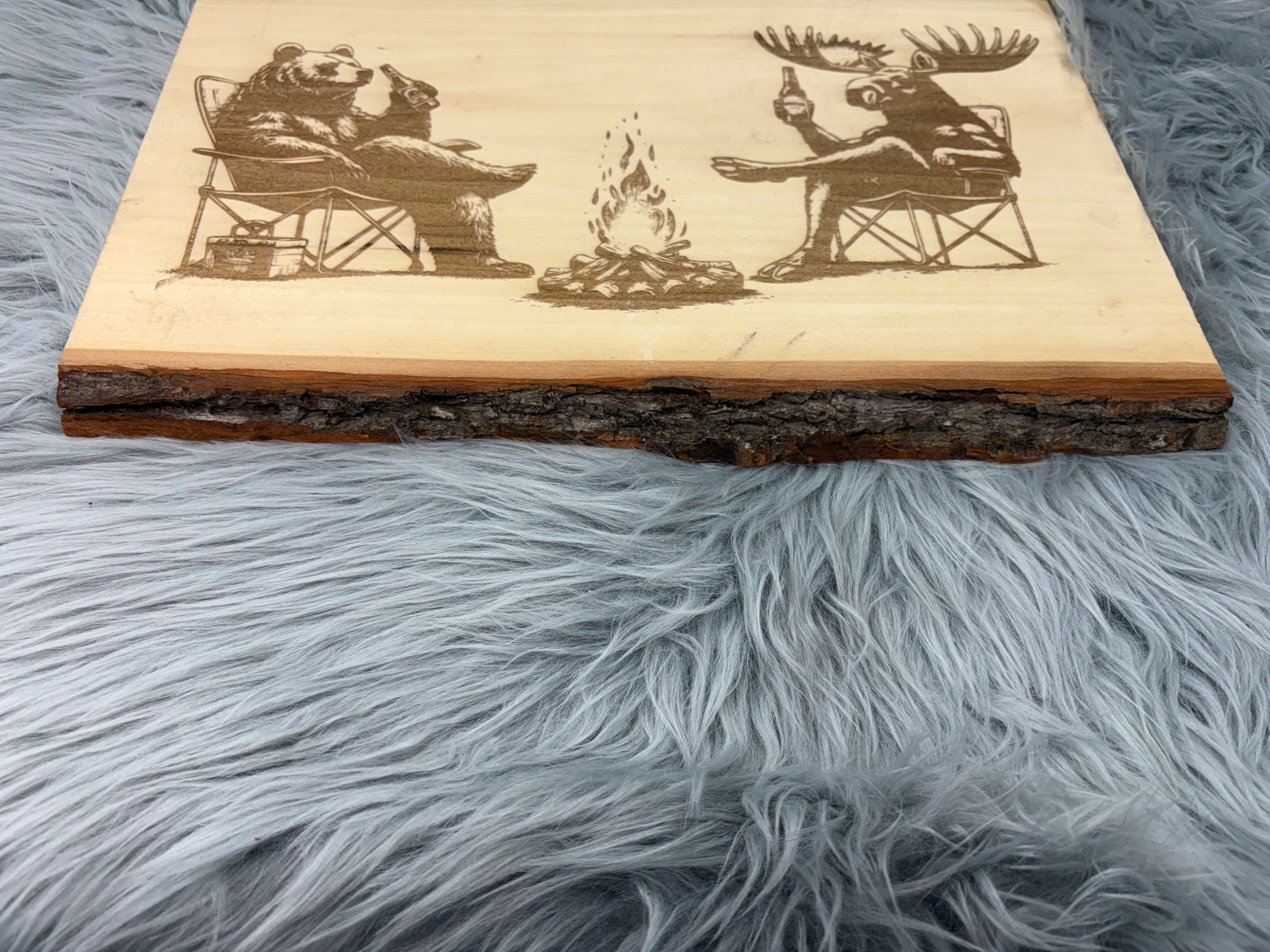 Live Edge Bear & Moose Drinking Laser Engraved Wood Sign | Rustic Cabin Bar Decor | 11" x 16" | $35