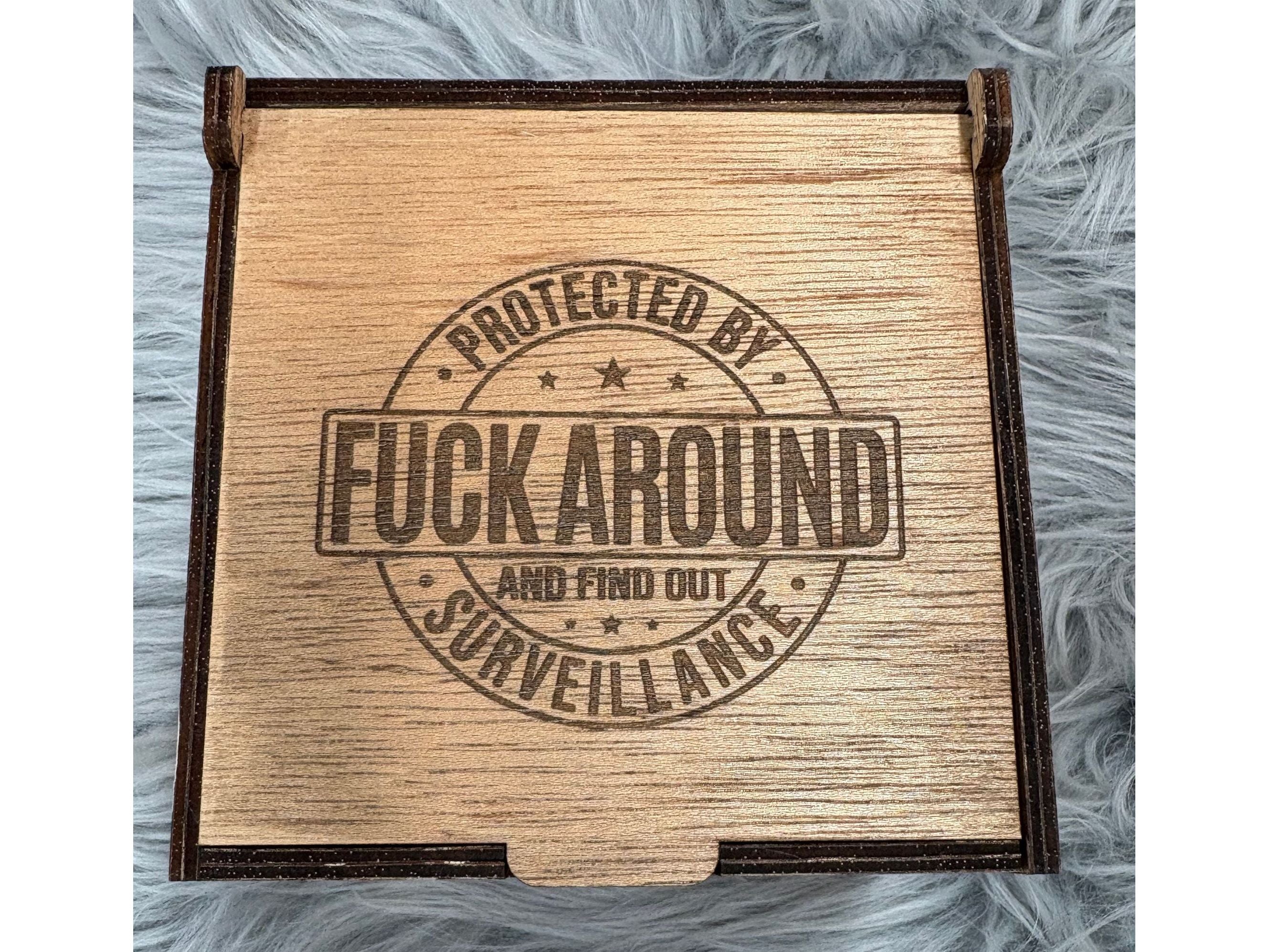 Handmade FAFO Whiskey Glass Box Set with Laser Engraved Slate Coaster | Bold Statement Gift | 5x5x4.5 Inches