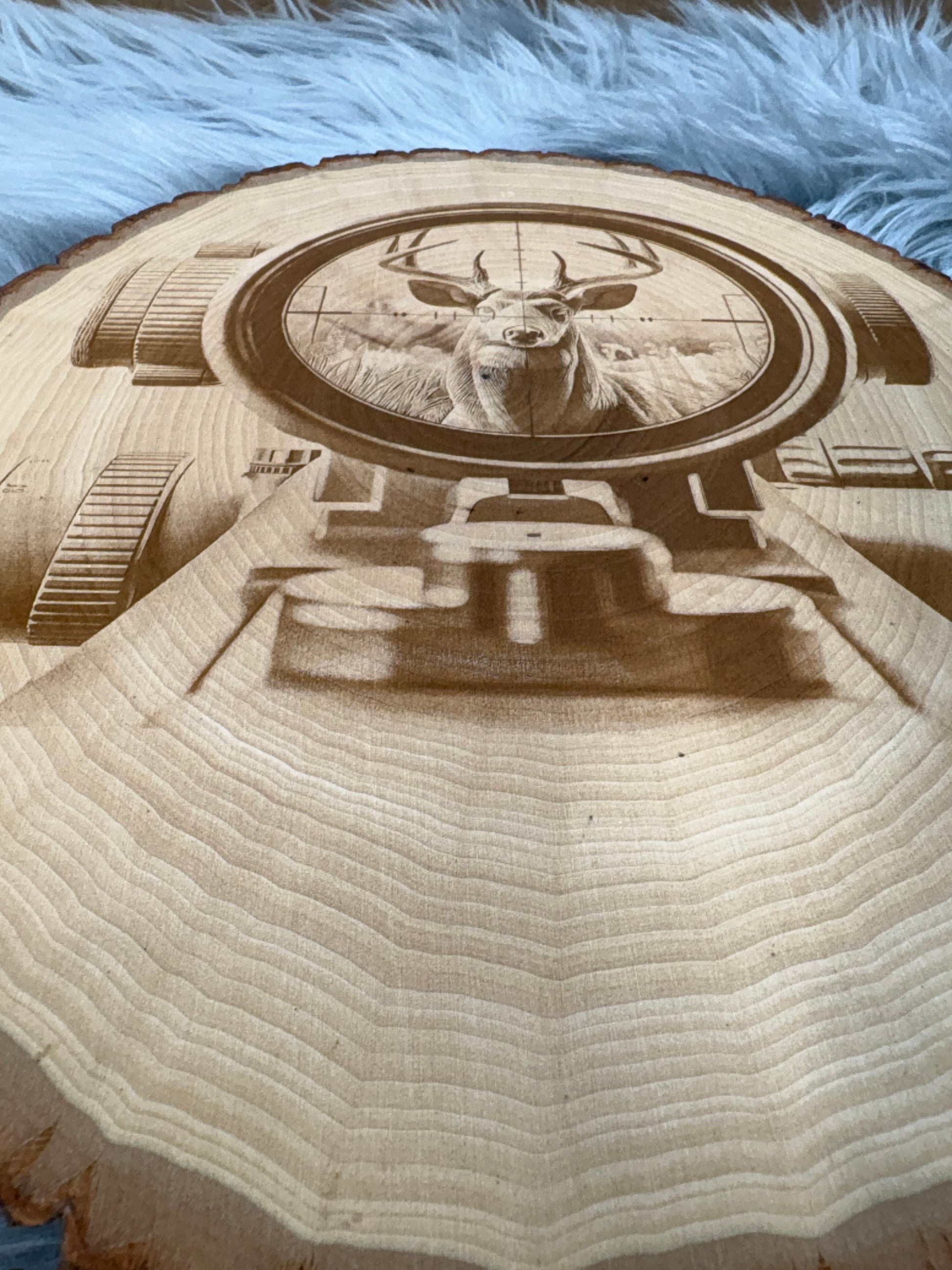 Live Edge Laser Engraved Deer in Scope Wall Art | Rustic Hunting Decor | 14" x 10.5"