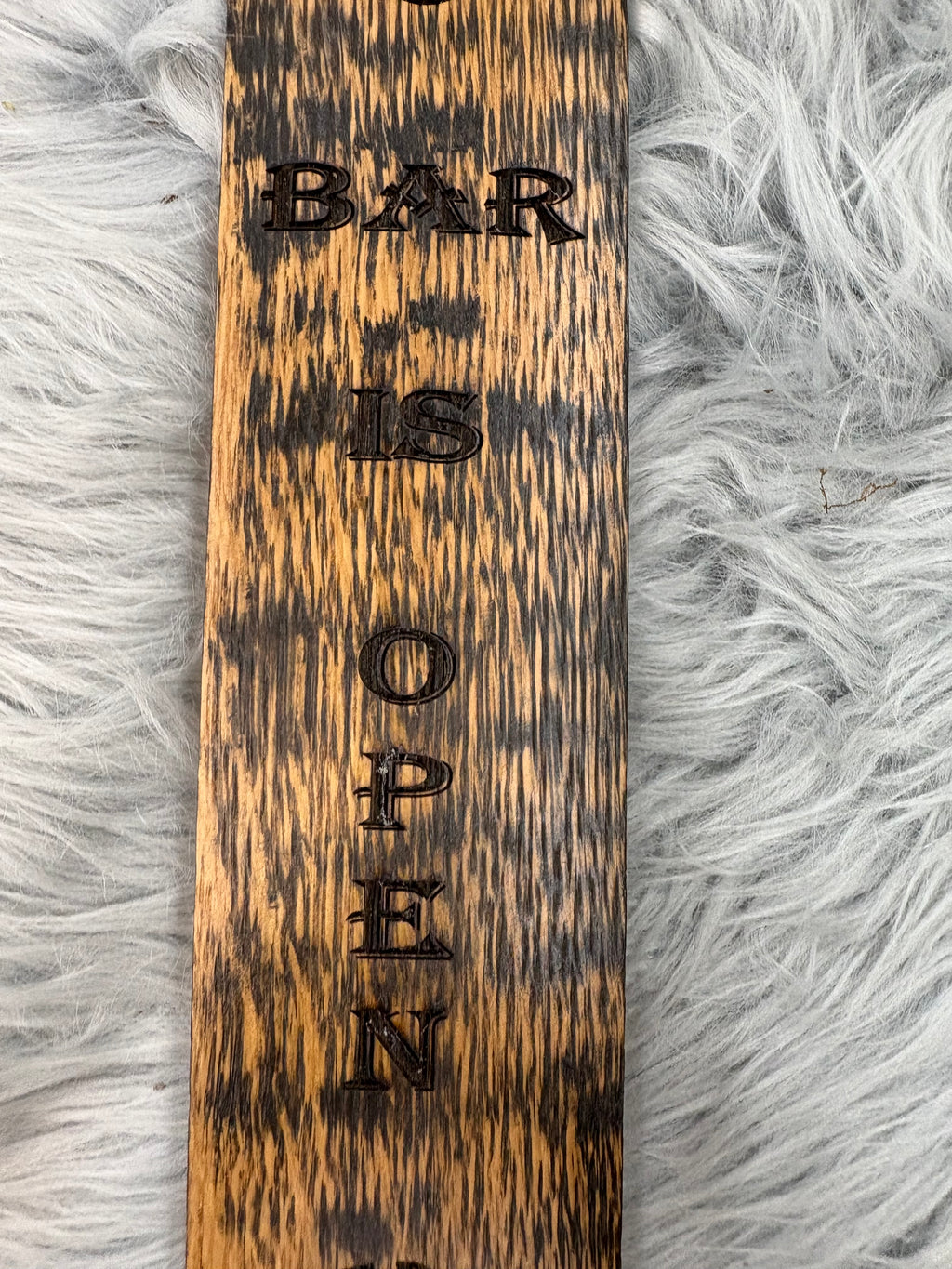 Jack Daniels “Bar Is Open” Wall Sign with Fireball Logo & Bottle Opener | Laser Engraved Whiskey Bar Decor | 17” x 3” | $30