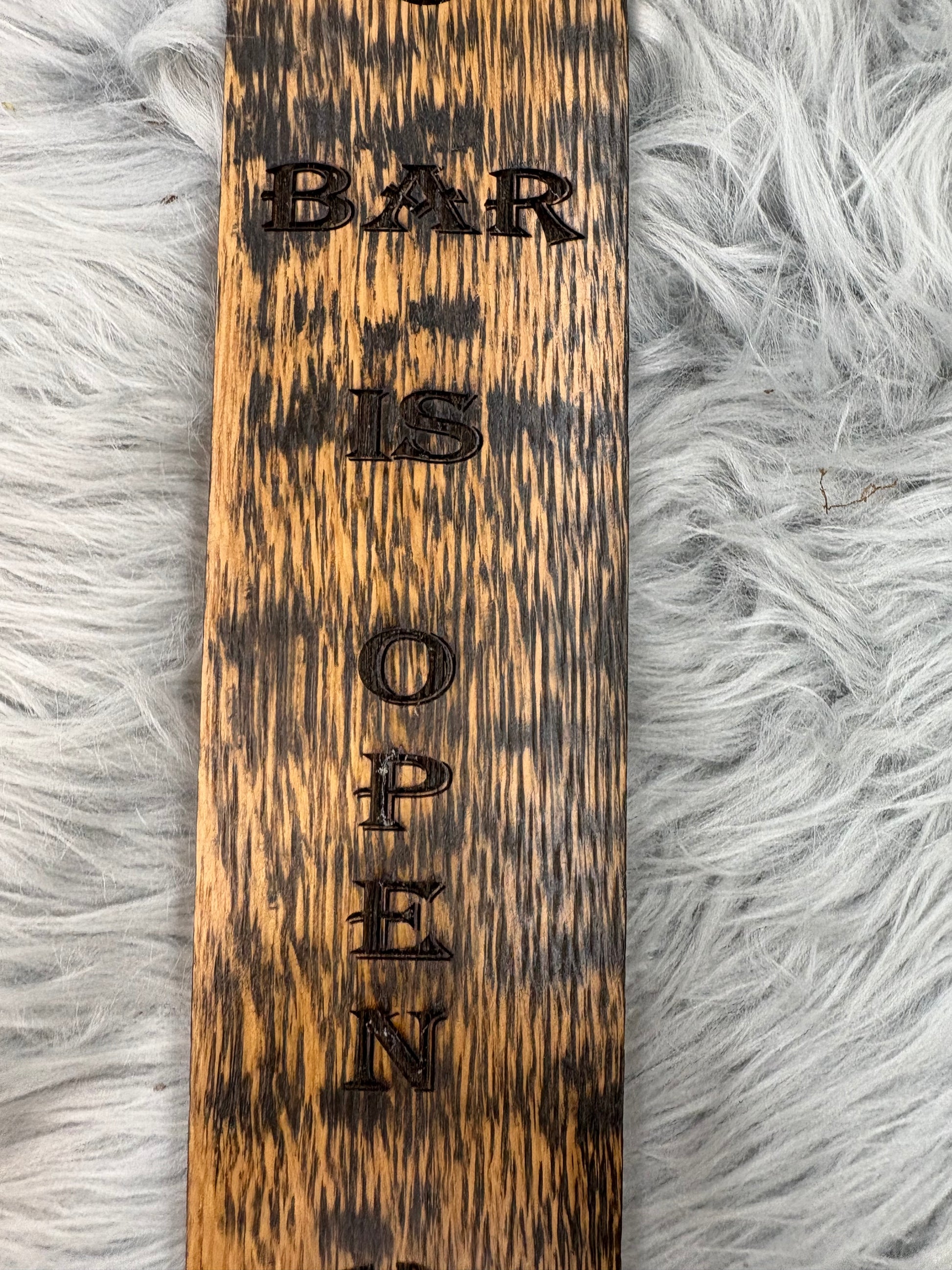 Jack Daniels “Bar Is Open” Wall Sign with Fireball Logo & Bottle Opener | Laser Engraved Whiskey Bar Decor | 17” x 3” | $30