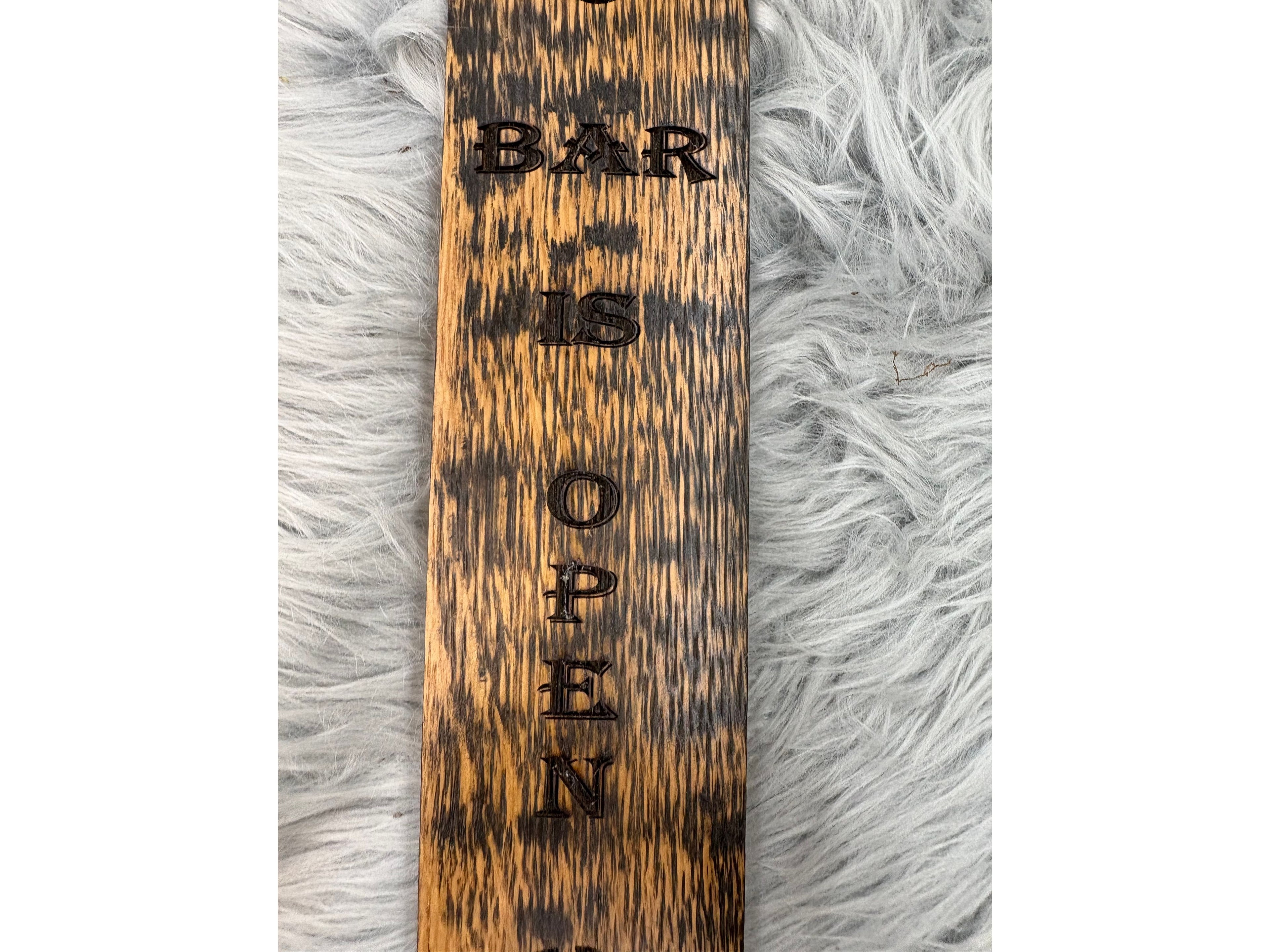 Jack Daniels “Bar Is Open” Wall Sign with Fireball Logo & Bottle Opener | Laser Engraved Whiskey Bar Decor | 17” x 3” | $30