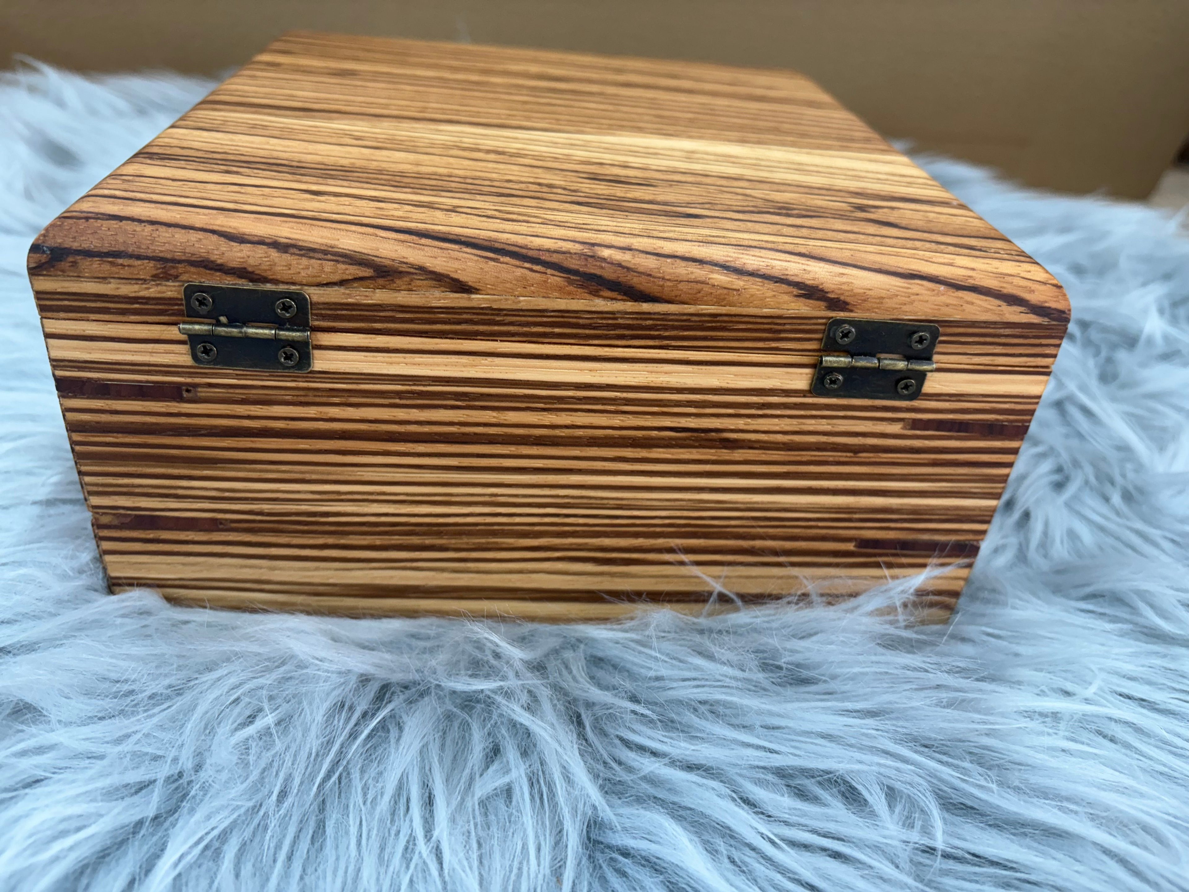 Handmade Zebra Wood Keepsake Box with Hinged Lid | Rustic Storage Display Gift Box – $65
