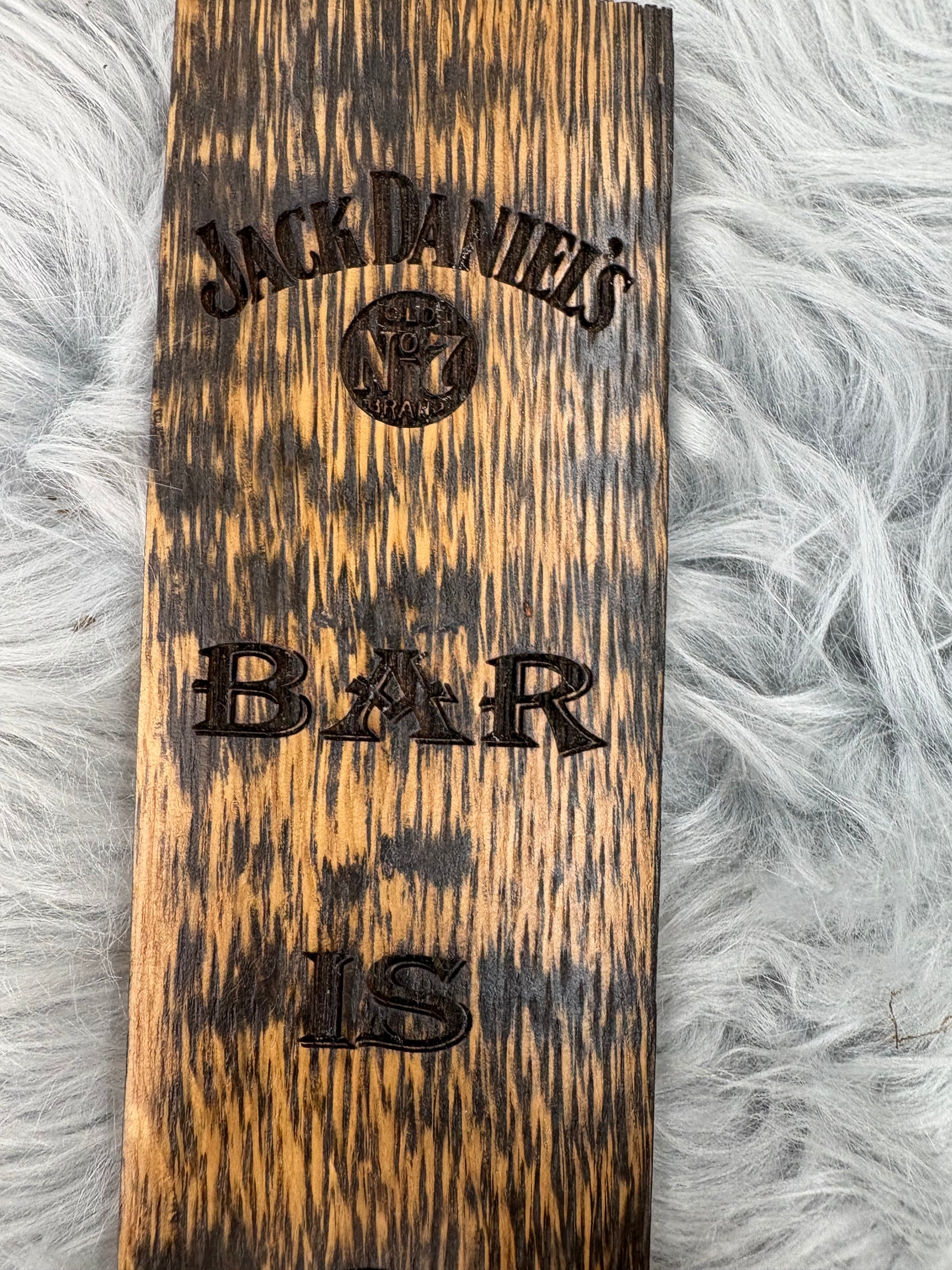 Jack Daniels “Bar Is Open” Wall Sign with Fireball Logo & Bottle Opener | Laser Engraved Whiskey Bar Decor | 17” x 3” | $30