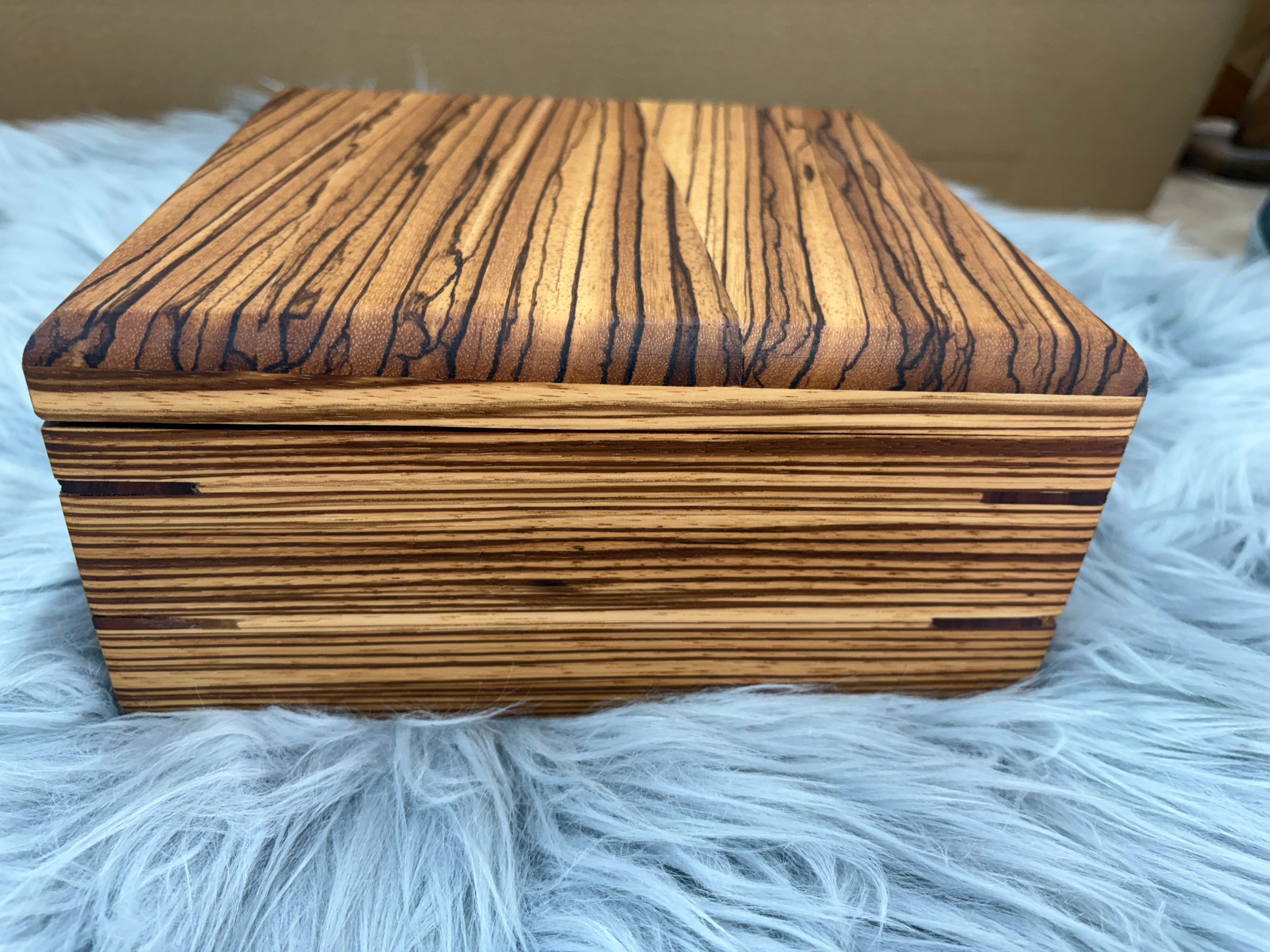 Handmade Zebra Wood Keepsake Box with Hinged Lid | Rustic Storage Display Gift Box – $65