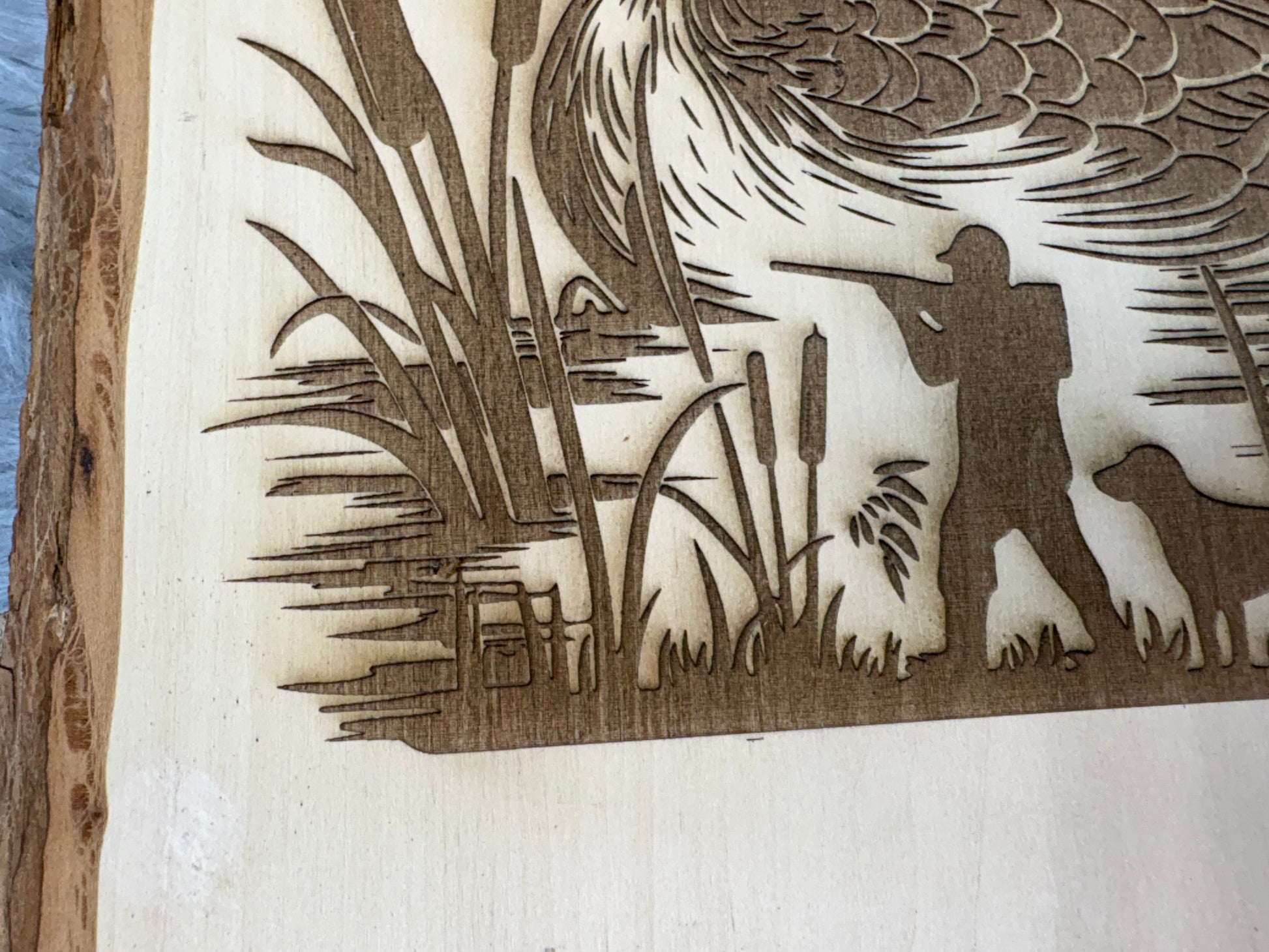Live Edge Duck Hunting Wall Art | Laser Engraved Rustic Wood Sign | 11" x 12.5" | $35