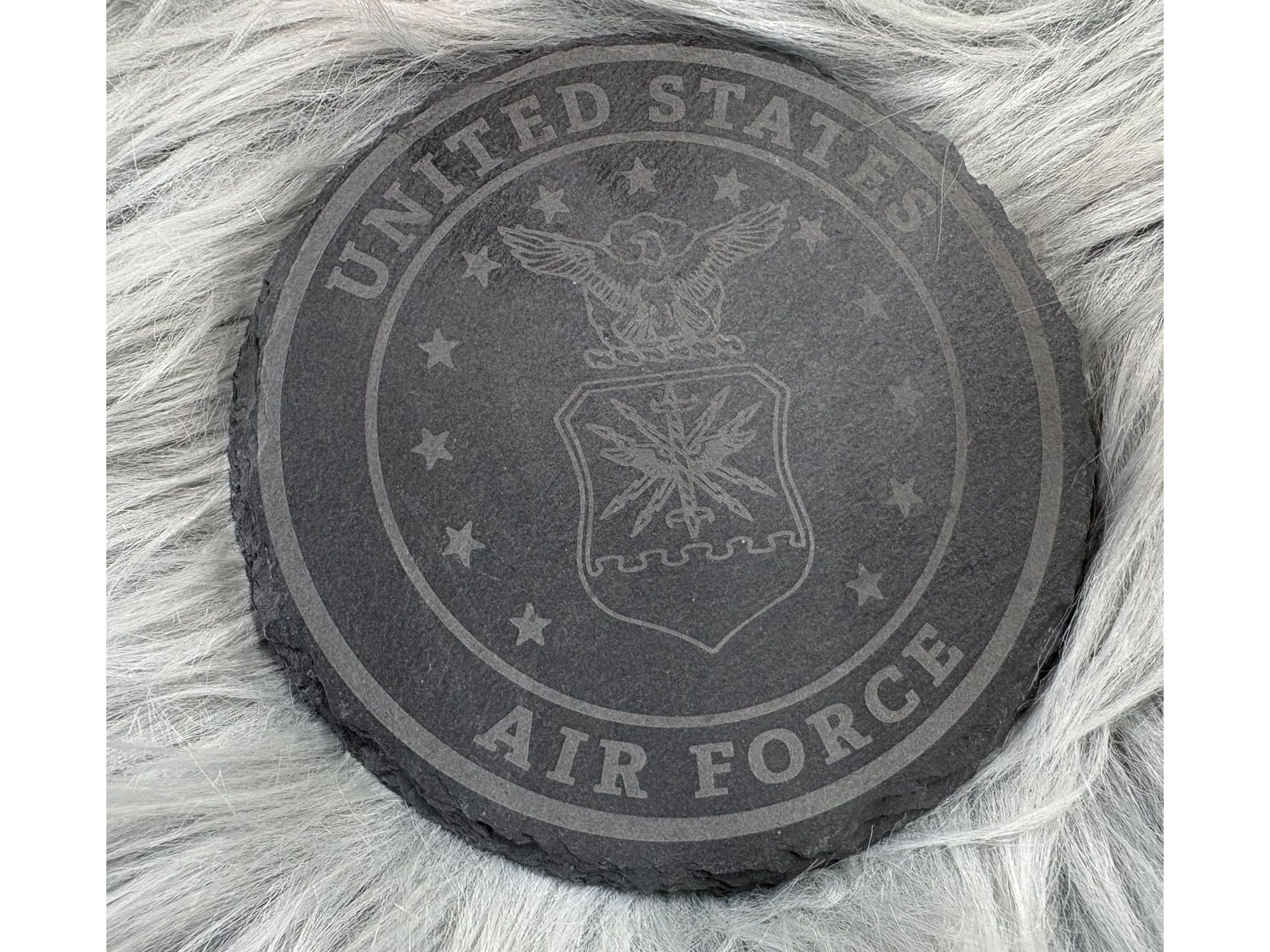 Handmade Air Force Whiskey Glass Box Set with Laser Engraved Slate Coaster | Military Gift | 5x5x4.5 Inches