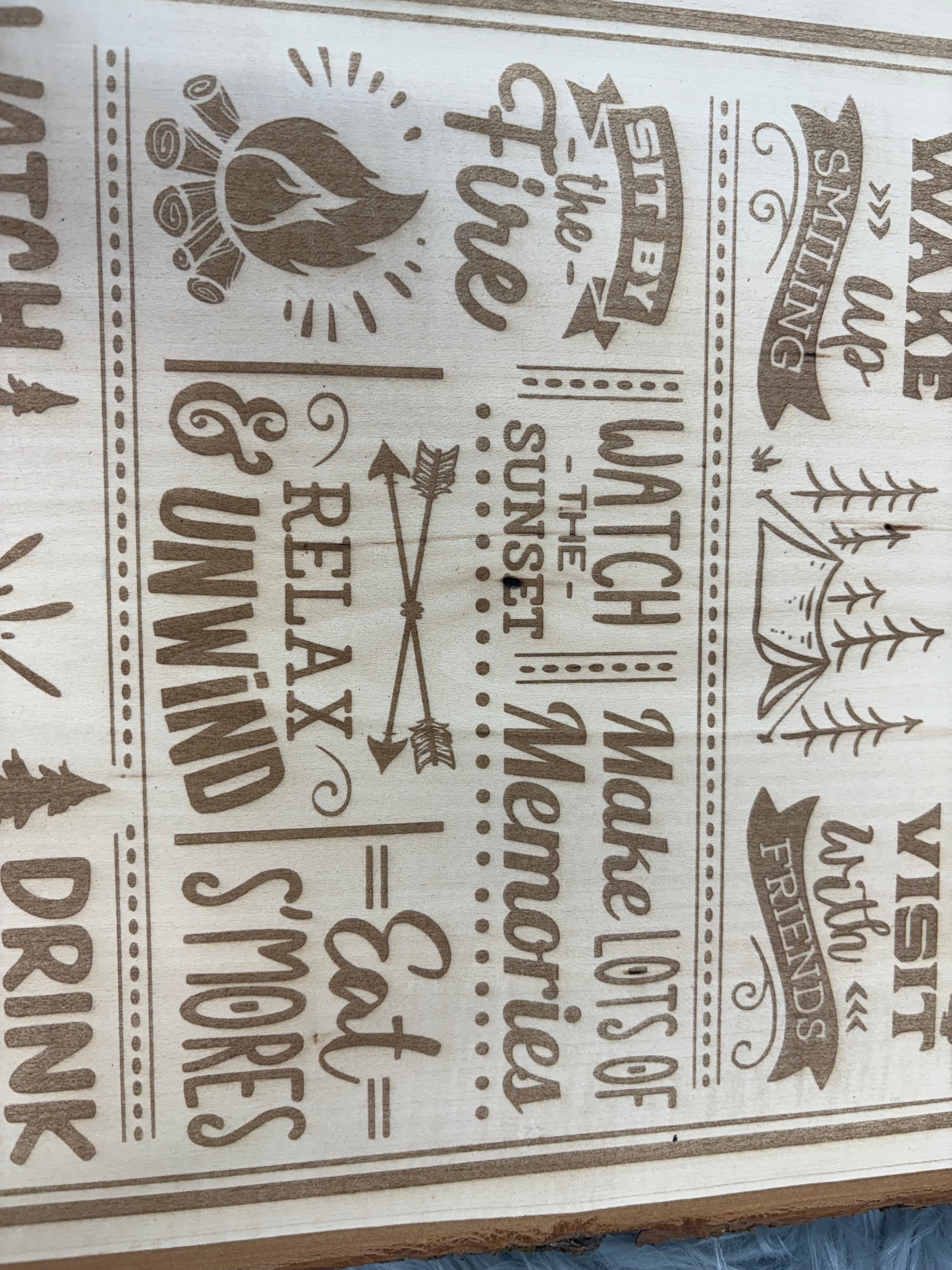 Live Edge “Camping Rules” Sign | Laser Engraved Rustic Wood Wall Art | 16" x 11.5" | $35