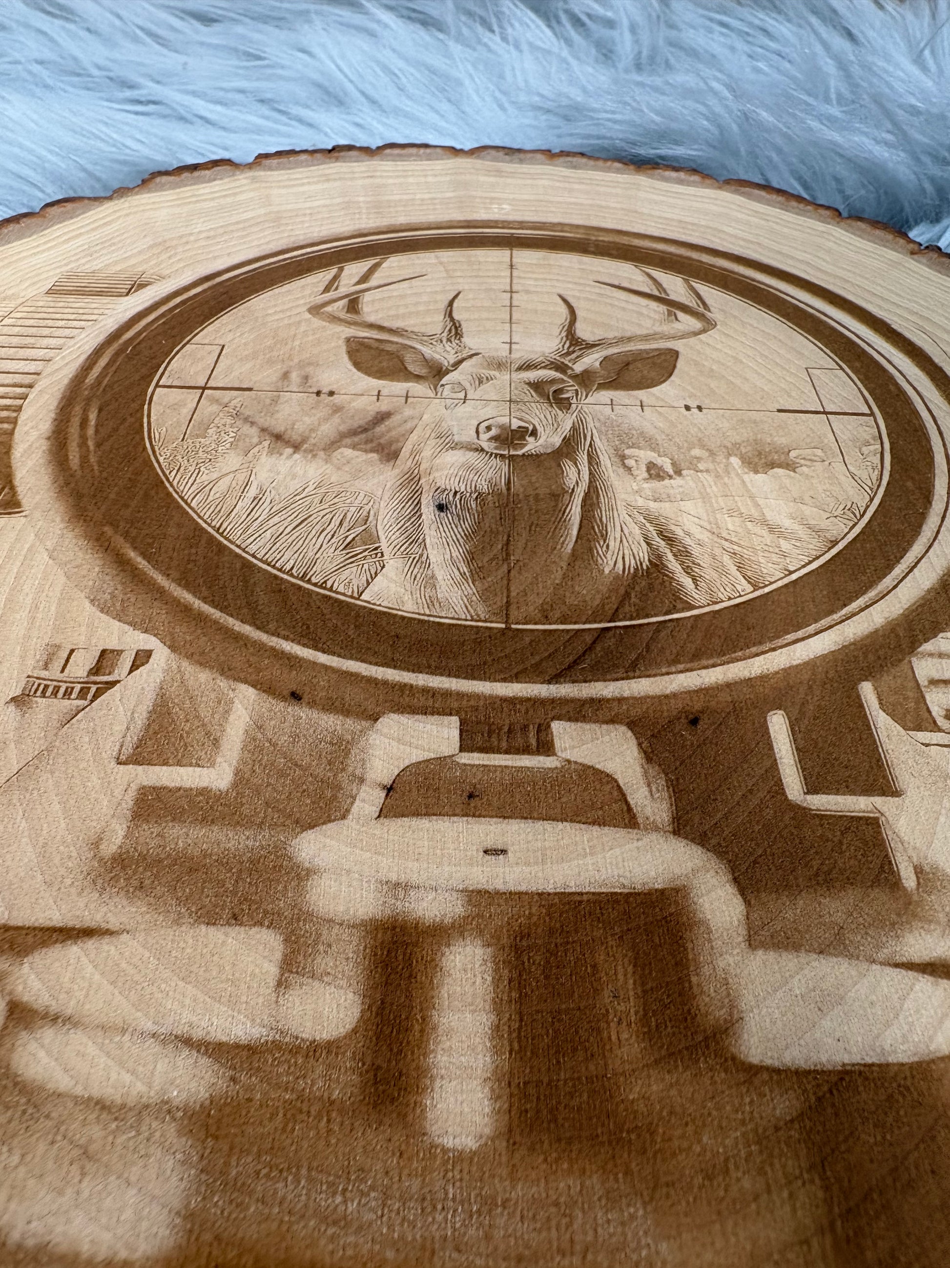 Live Edge Laser Engraved Deer in Scope Wall Art | Rustic Hunting Decor | 14" x 10.5"