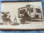 Live Edge Camper Scene with Moose & Bear | Laser Engraved Rustic Camping Decor | 11.5" x 16" | $35