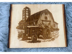 Live Edge Barn & Tractor Scene | Laser Engraved Farmhouse Wall Art | 10" x 13.5" | $25