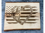 Live Edge Deer Heart Antlers with American Flag | Laser Engraved Rustic Wall Art | 11" x 13" | $35